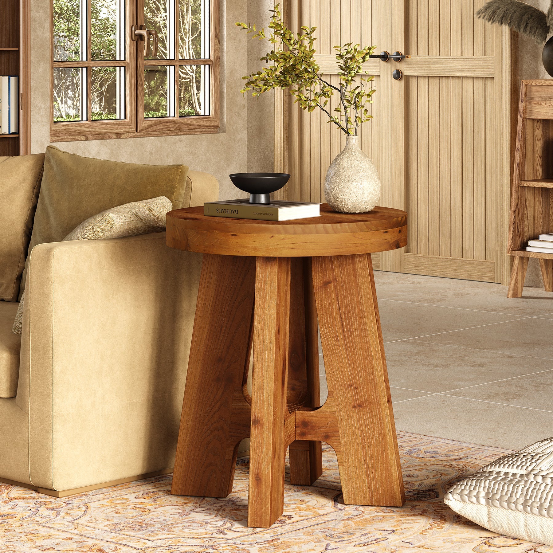 Tribesigns Tables d’Appoint Rondes en Bois Massif Style Rustique pour Salon