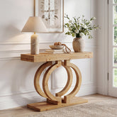 Tribesigns Console en Bois Massif 110 cm, Table de Couloir avec Base Élégante à Double Cercle 3