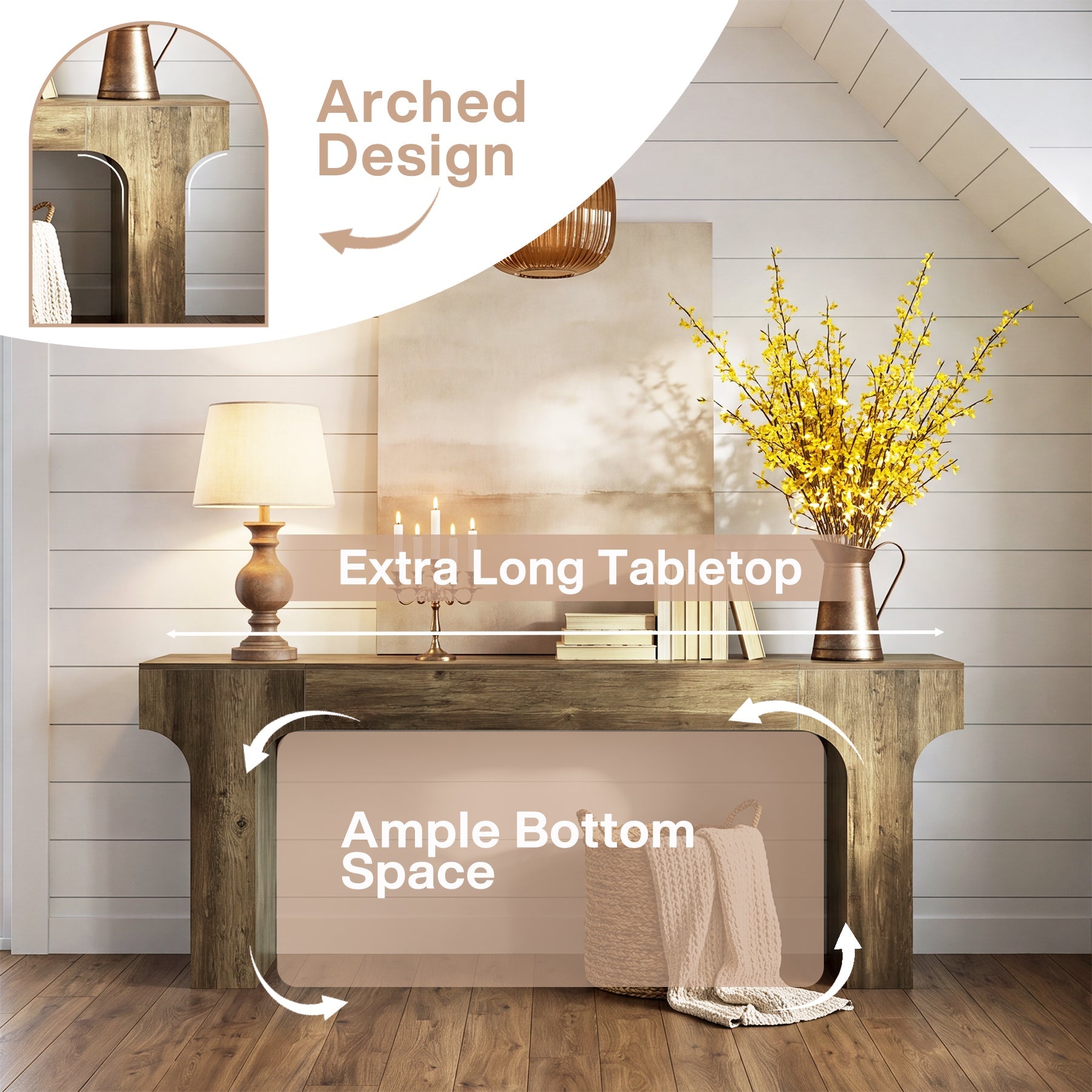 Tribesigns Console Country 200 cm avec Design Arqué pour Entrée et Salon