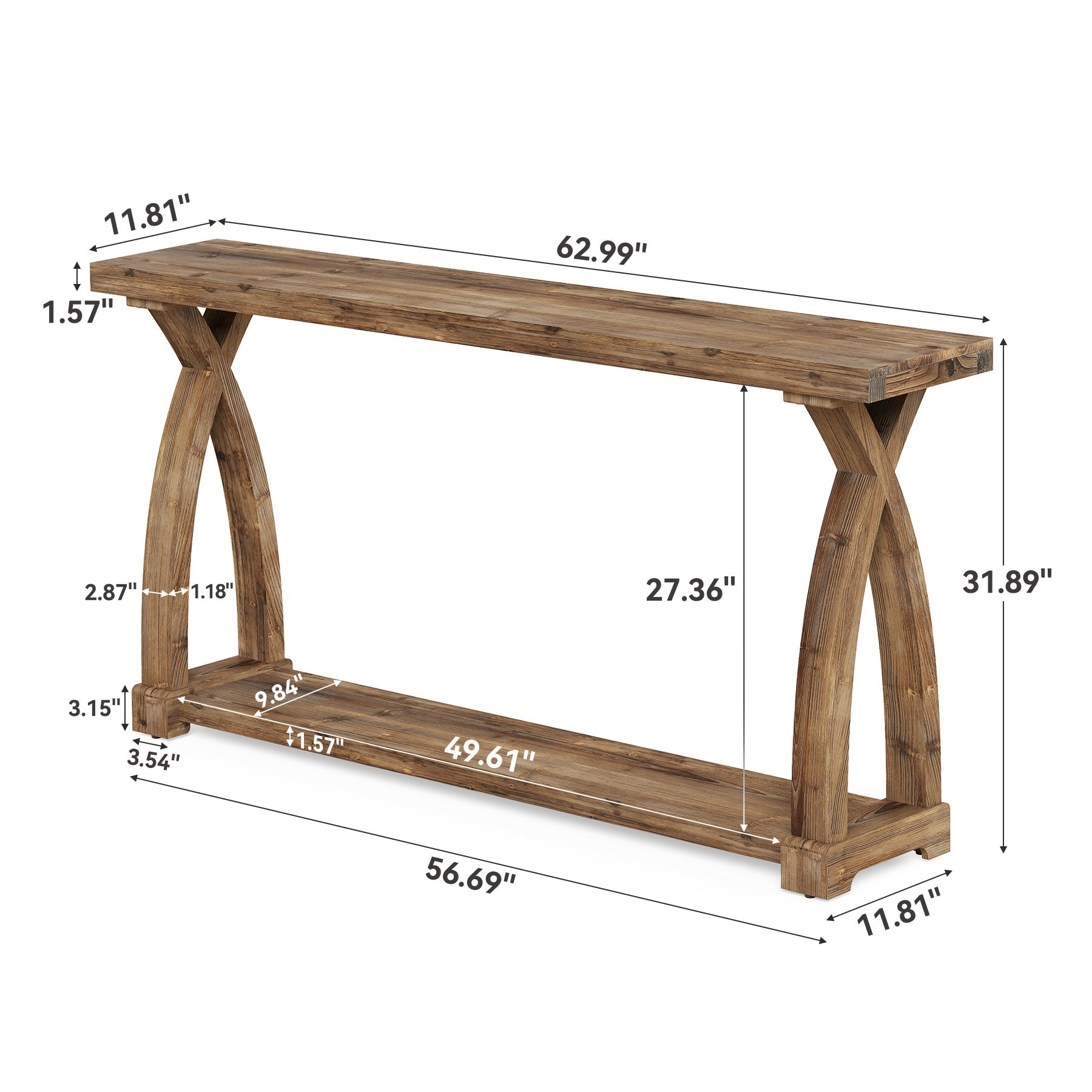 Tribesigns Smalle Consollentafel van 160 cm, massief hout, bijzettafel in landelijke stijl