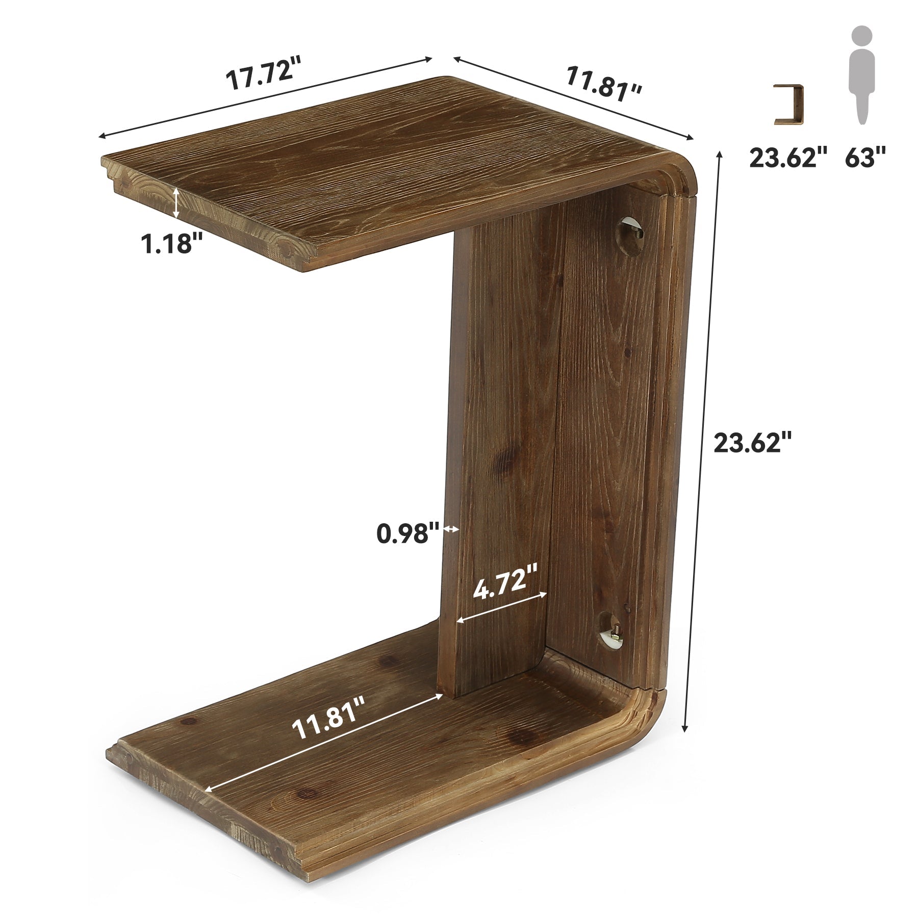Tribesigns Table d’Appoint en C en Bois Massif, Table Étroite pour Salon
