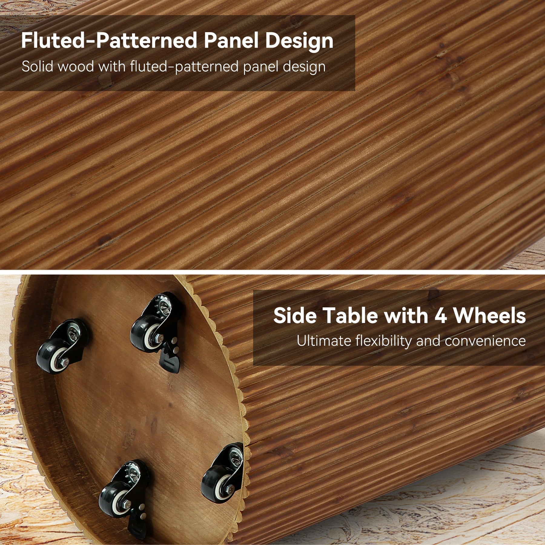 Tribesigns Table d’Appoint Ronde en Bois Massif avec Rangement et 4 Roulettes
