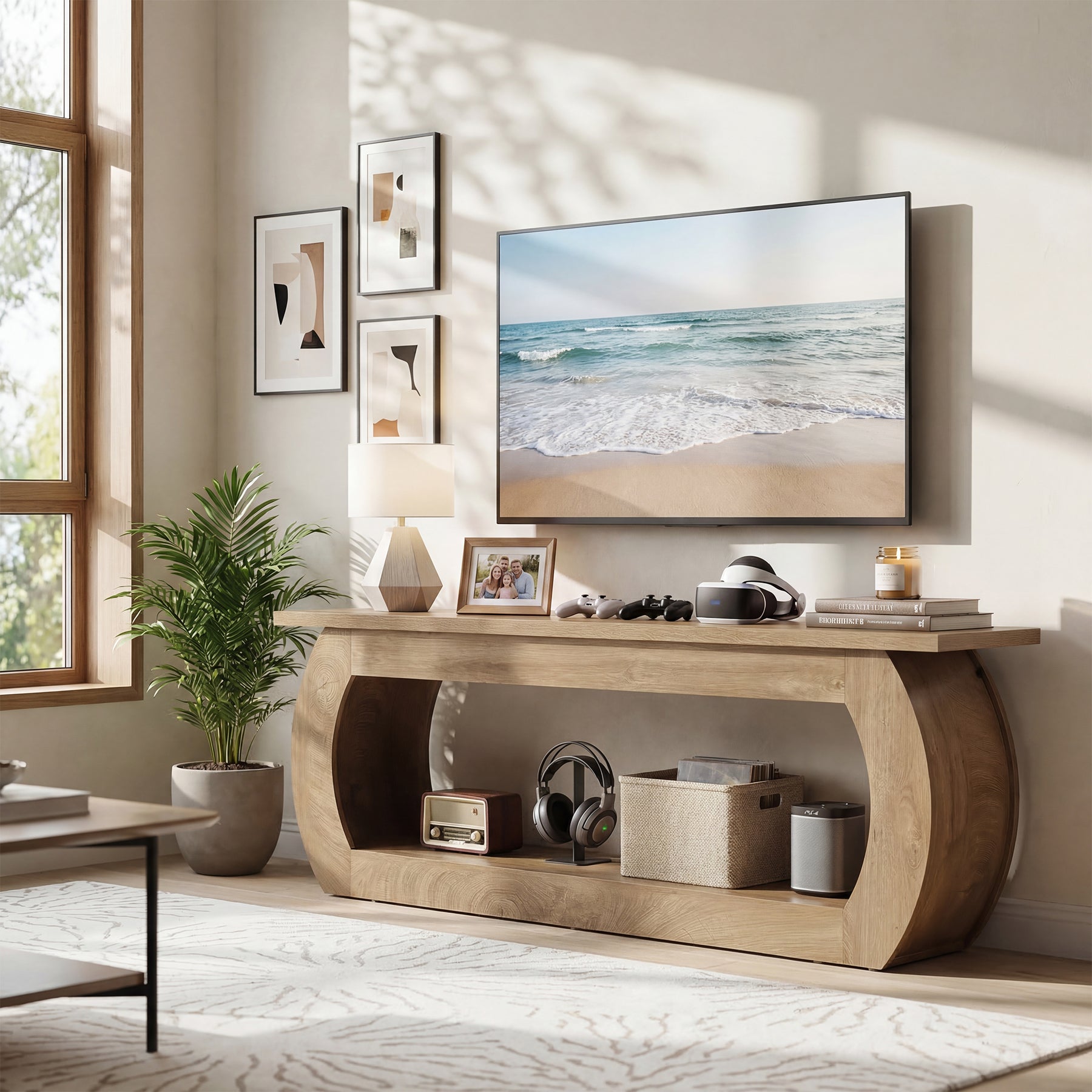 Tribesigns Meuble TV 165 cm, Centre Multimédia en Bois