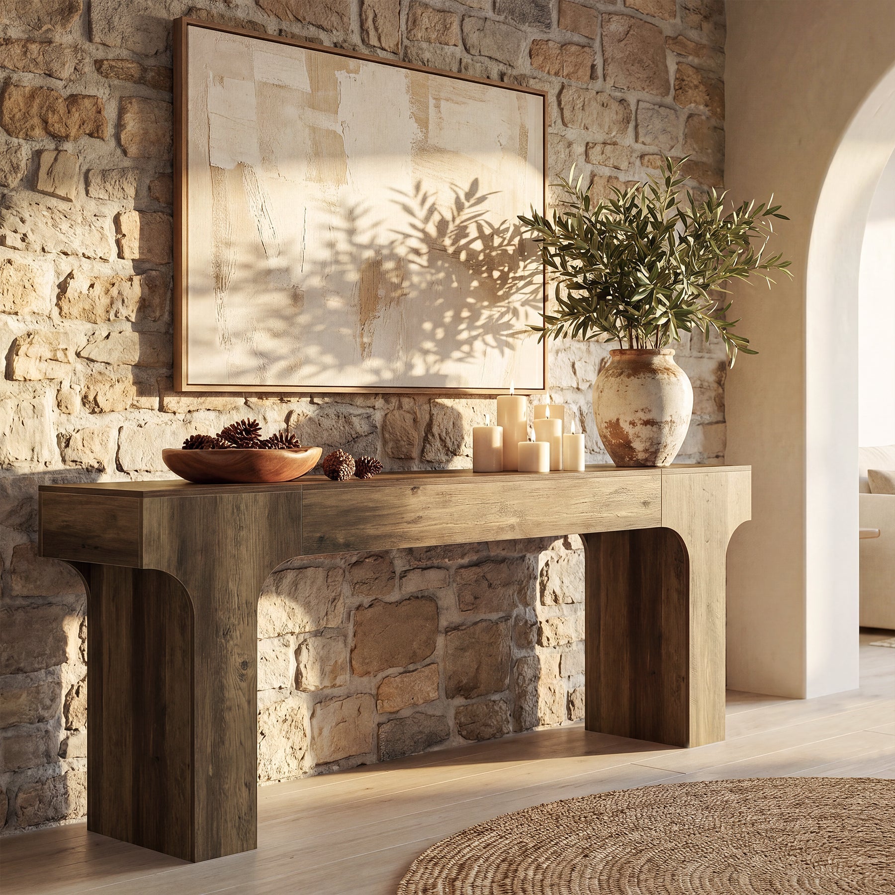 Tribesigns Console Country 200 cm avec Design Arqué pour Entrée et Salon