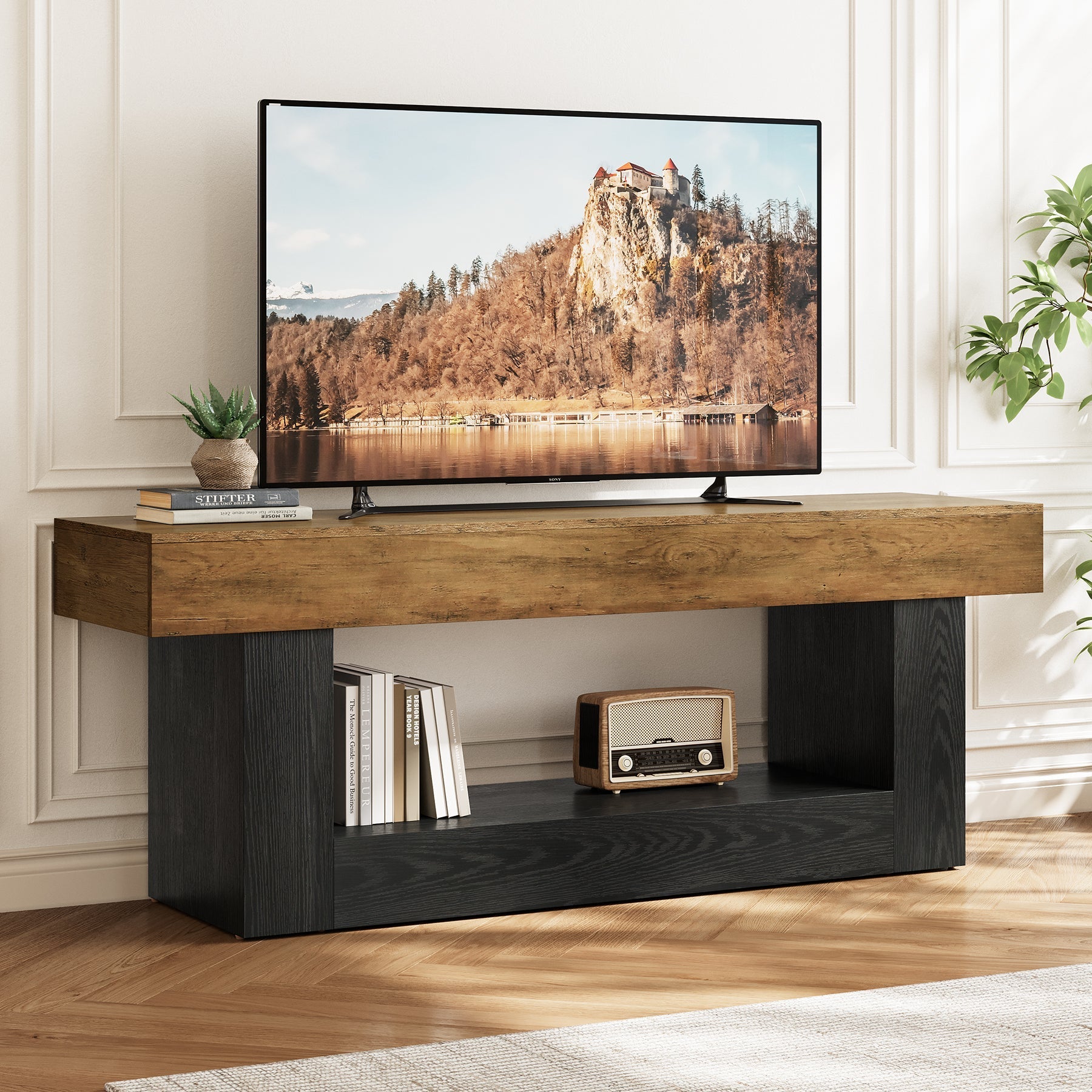 Tribesigns Meuble TV bas 160 cm, Compatible avec les téléviseurs jusqu'à 70 pouces avec compartiments