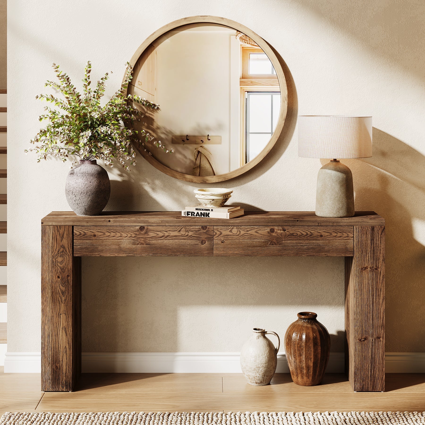 Tribesigns Console 160 cm en Bois Massif avec Tiroirs, Table Derrière Canapé
