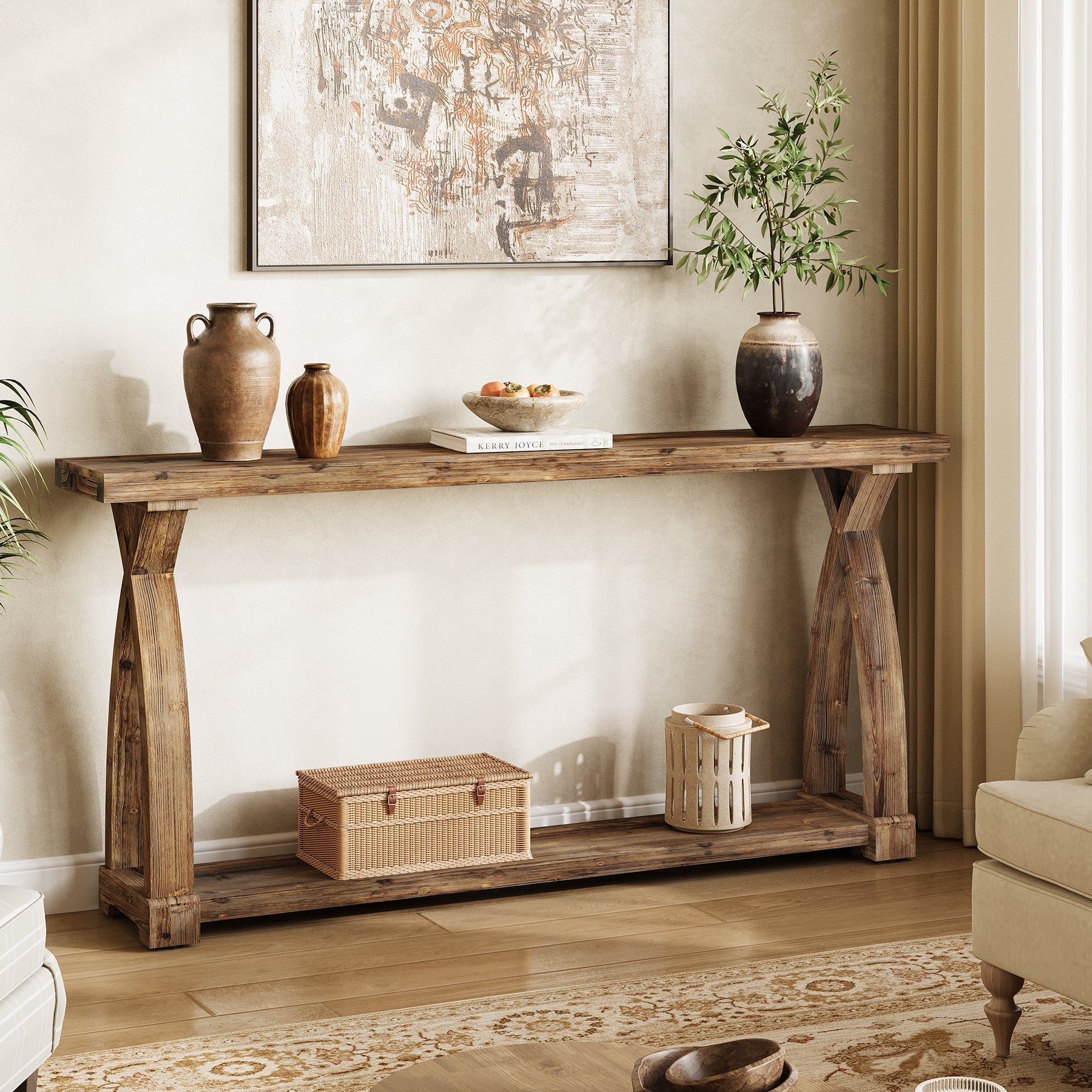 Tribesigns Smalle Consollentafel van 160 cm, massief hout, bijzettafel in landelijke stijl