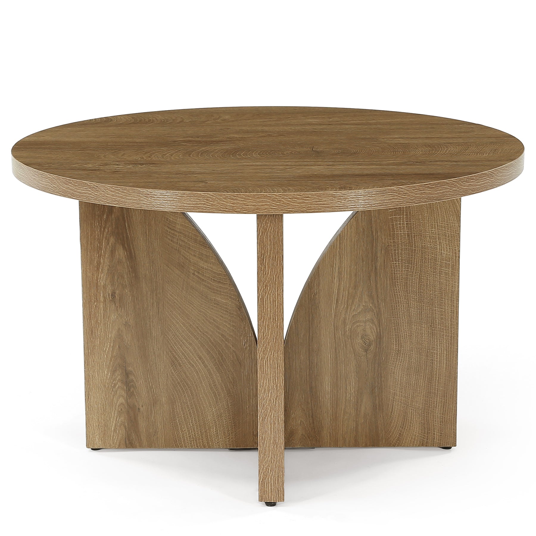 Table basse ronde de 80 cm, Table de salon moderne marron pour petits espaces