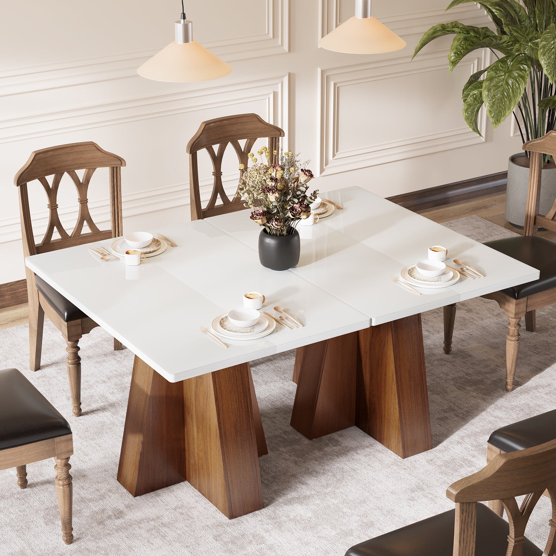 Tribesigns Table à Manger Rectangulaire Noyer et Blanche 120 cm pour 4 à 6 Personnes