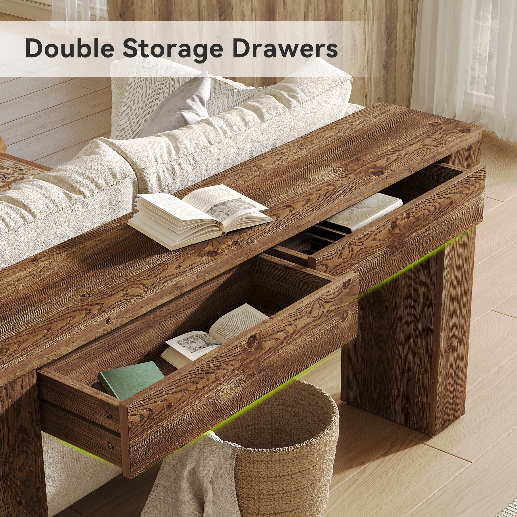 Tribesigns Console 160 cm en Bois Massif avec Tiroirs, Table Derrière Canapé