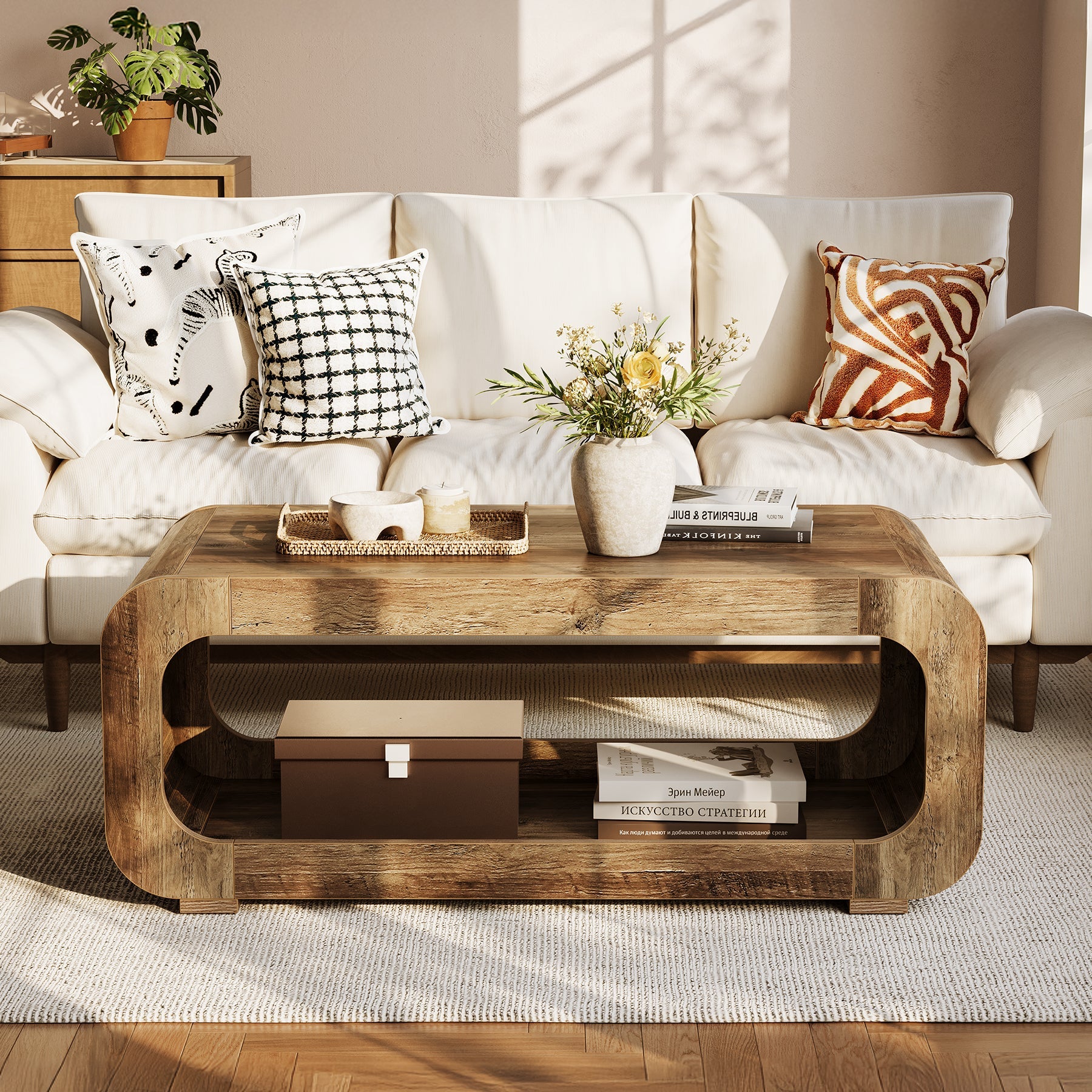 Tribesigns Table Basse Rectangulaire en Bois 120 cm avec Rangement