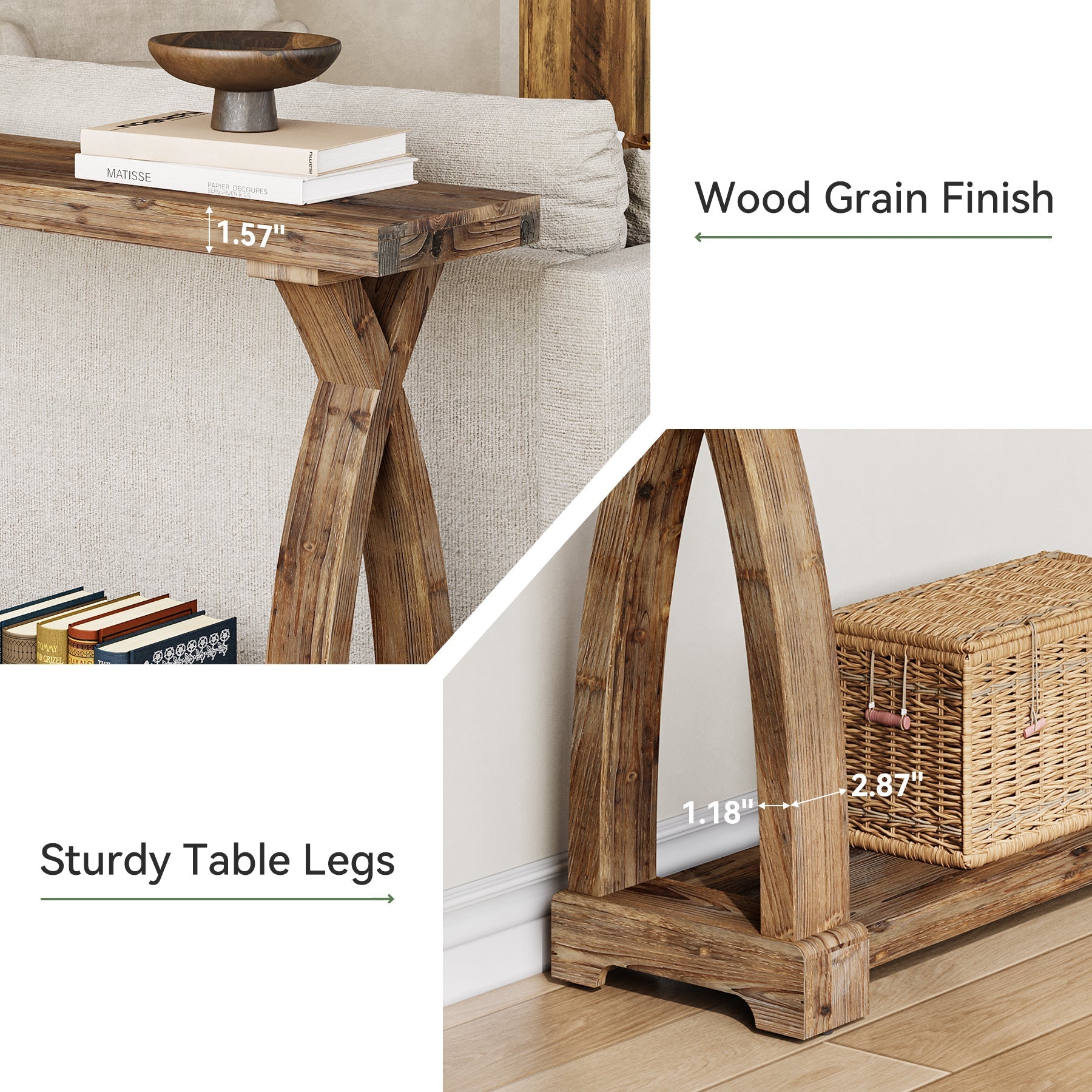 Tribesigns Smalle Consollentafel van 160 cm, massief hout, bijzettafel in landelijke stijl