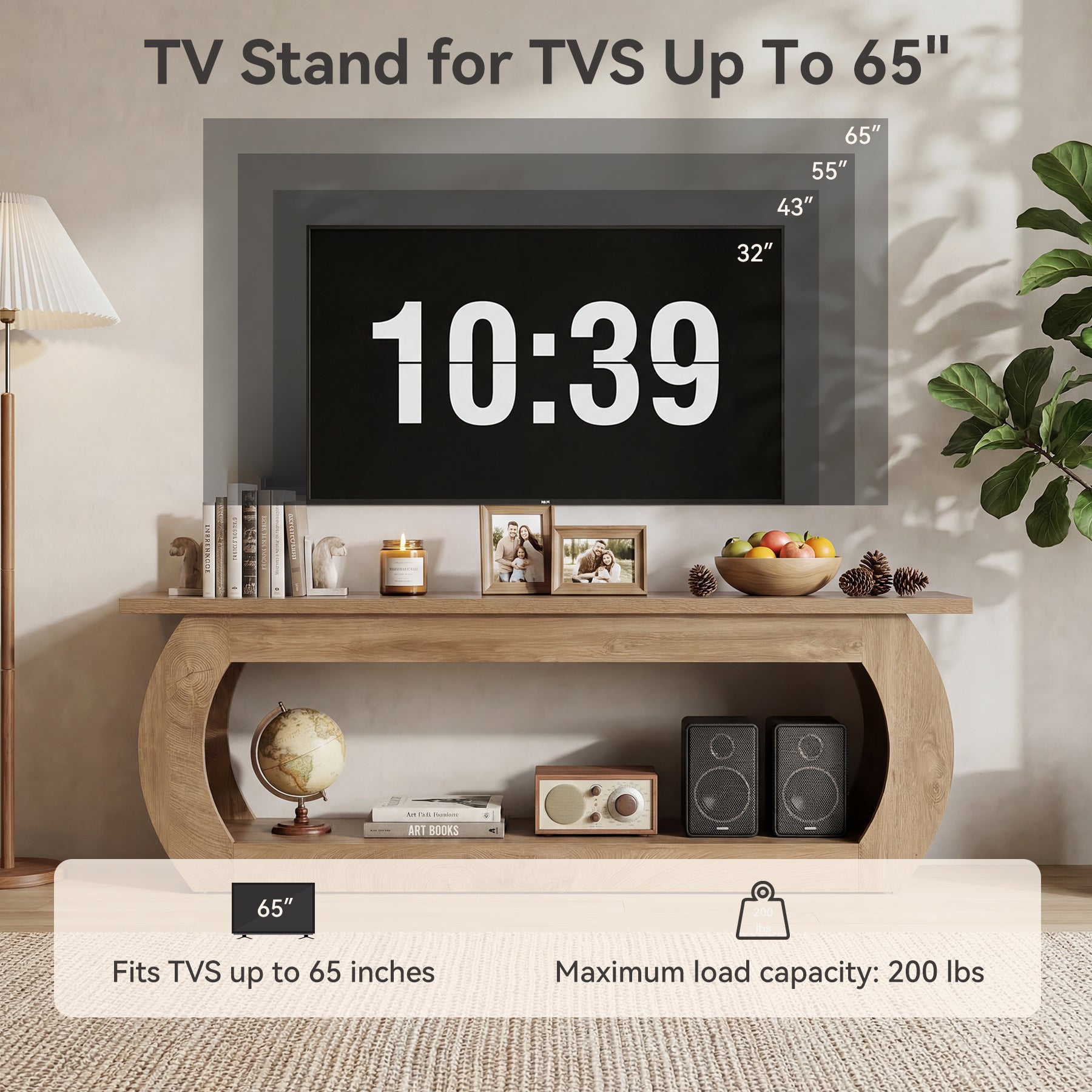 Tribesigns Meuble TV 165 cm, Centre Multimédia en Bois