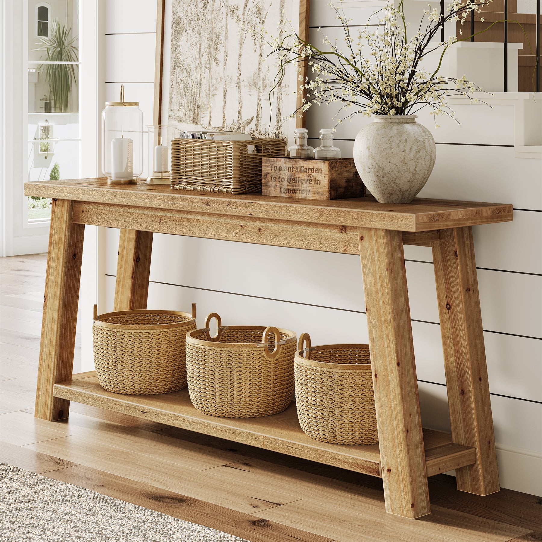 Tribesigns Console d’Entrée en Bois Massif de 180 cm avec Étagère