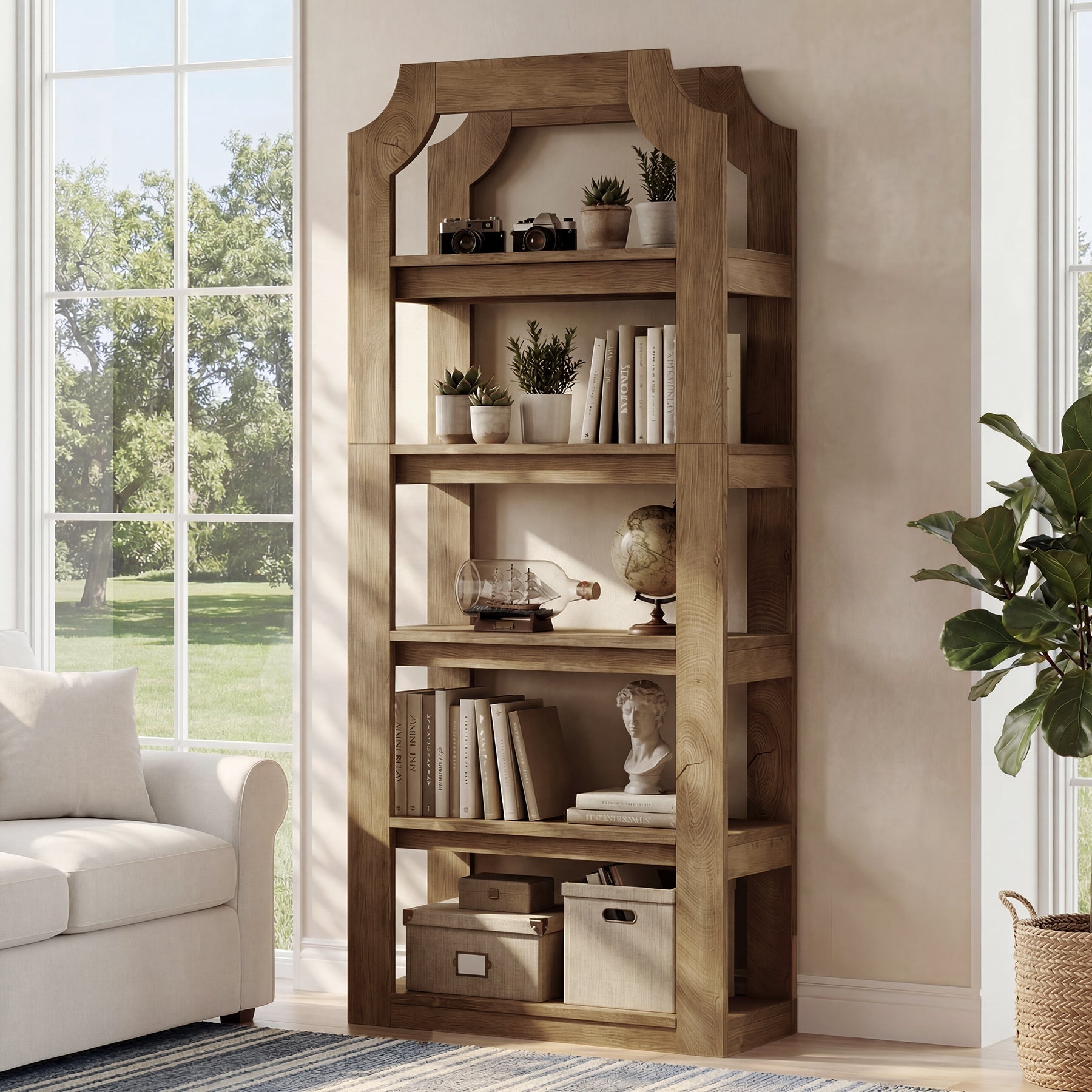 Tribesigns Bibliothèque à 5 Niveaux Style Rustique, Haute de 180 cm, Robuste et Autoportante pour Salon ou Bureau