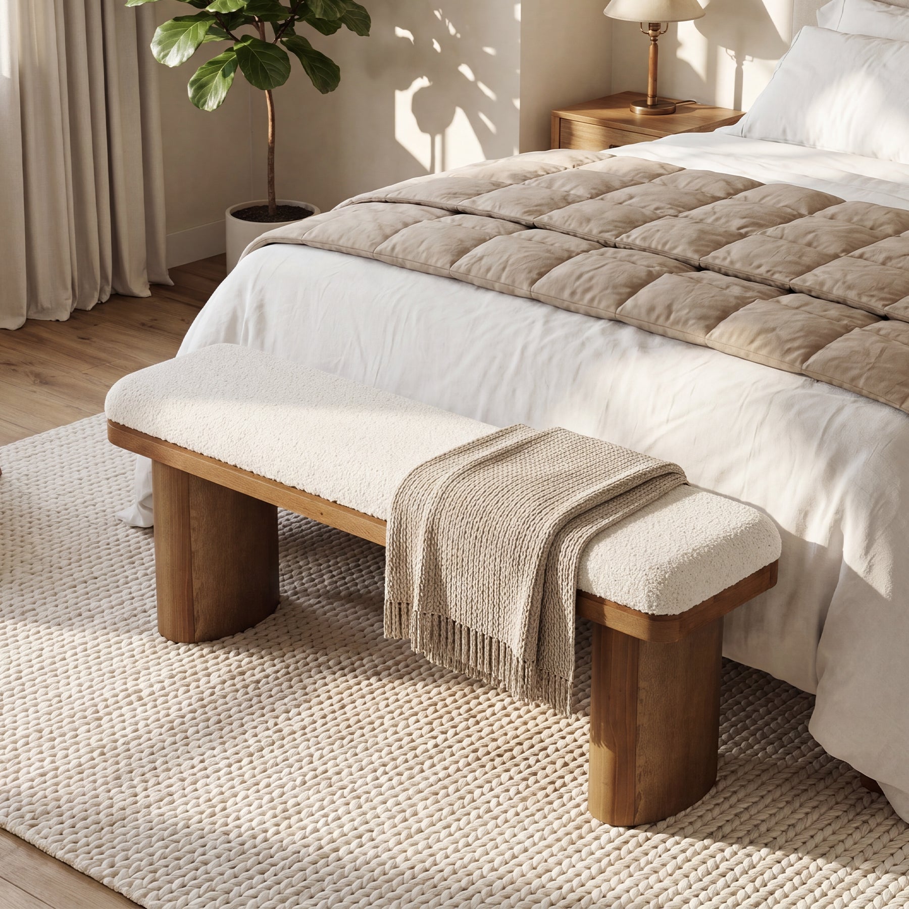 Tribesigns Banc à Chaussures en Bois Massif 120 cm avec Coussin Bouclé