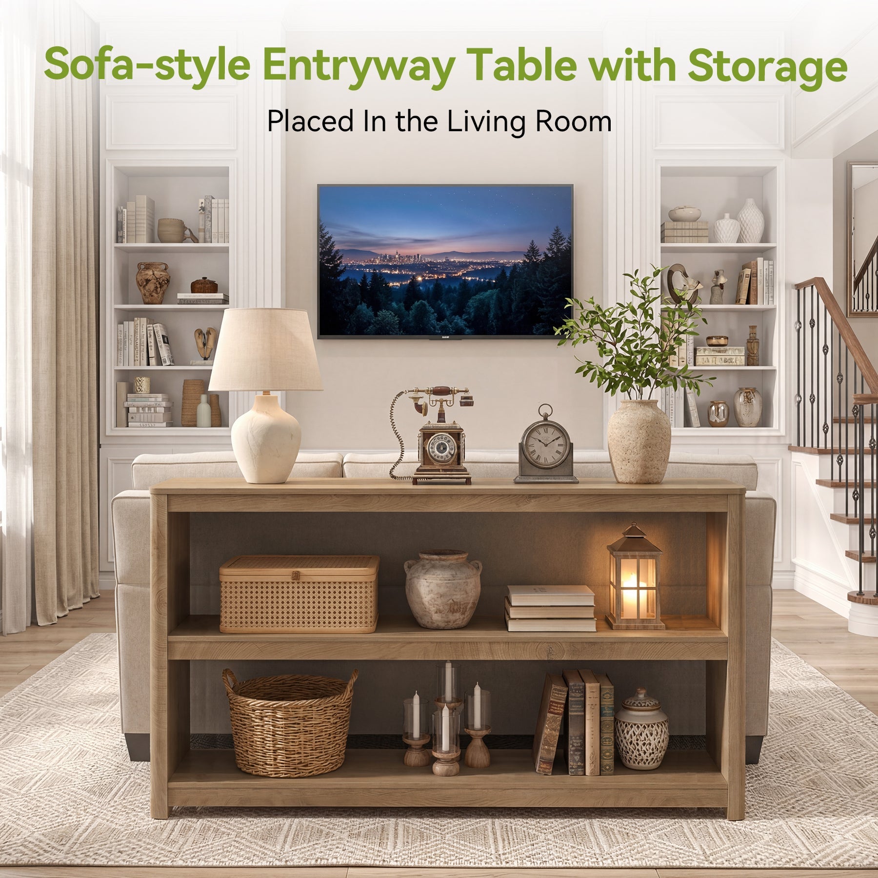Tribesigns Console de 160 cm, Table de Canapé Moderne avec 3 Étagères de Rangement