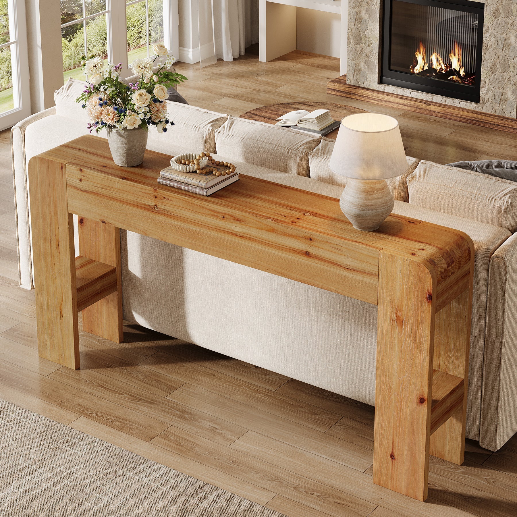 Tribesigns Console en bois massif de 160 cm, Table de canapé longue de style champêtre (en bois de sapin)