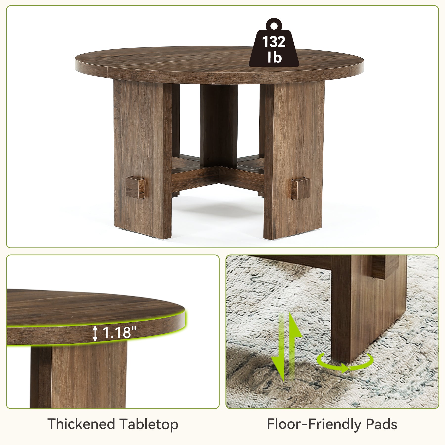 Tribesigns Table d’appoint ronde de 80 cm, table rustique avec base piédestal