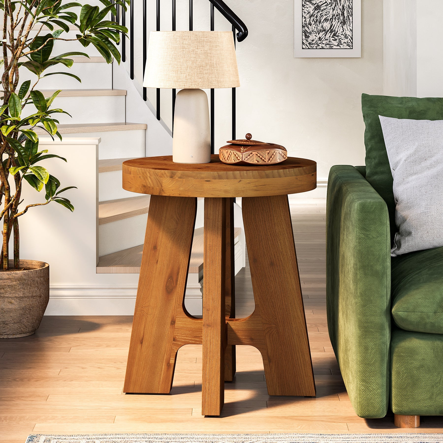 Tribesigns Tables d’Appoint Rondes en Bois Massif Style Rustique pour Salon