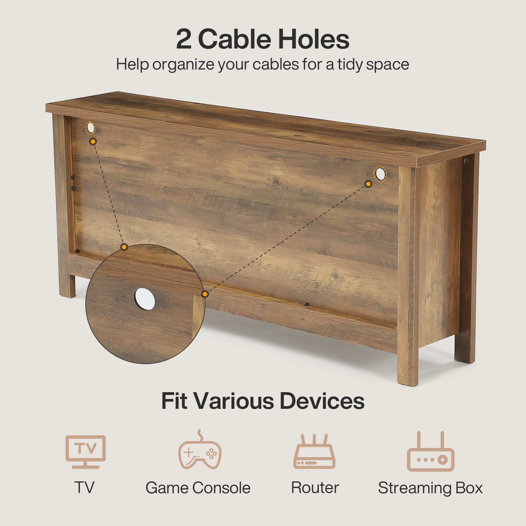 Tribesigns Meuble TV 160 cm, Meuble Multimédia Style Campagne avec Rangement à 2 Niveaux
