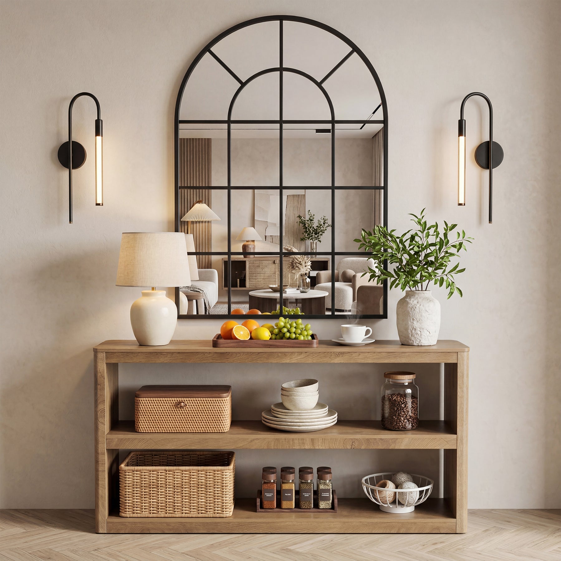 Tribesigns Console de 160 cm, Table de Canapé Moderne avec 3 Étagères de Rangement