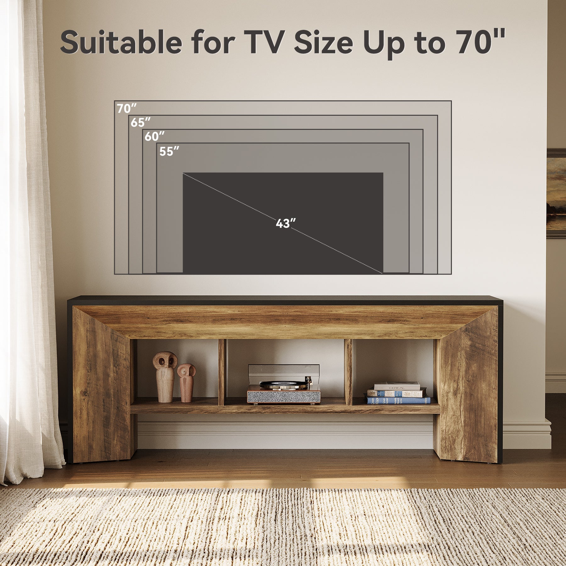Tribesigns Meuble TV de 160 cm, Centre de Divertissement Industriel pour Téléviseurs jusqu’à 70 Pouces