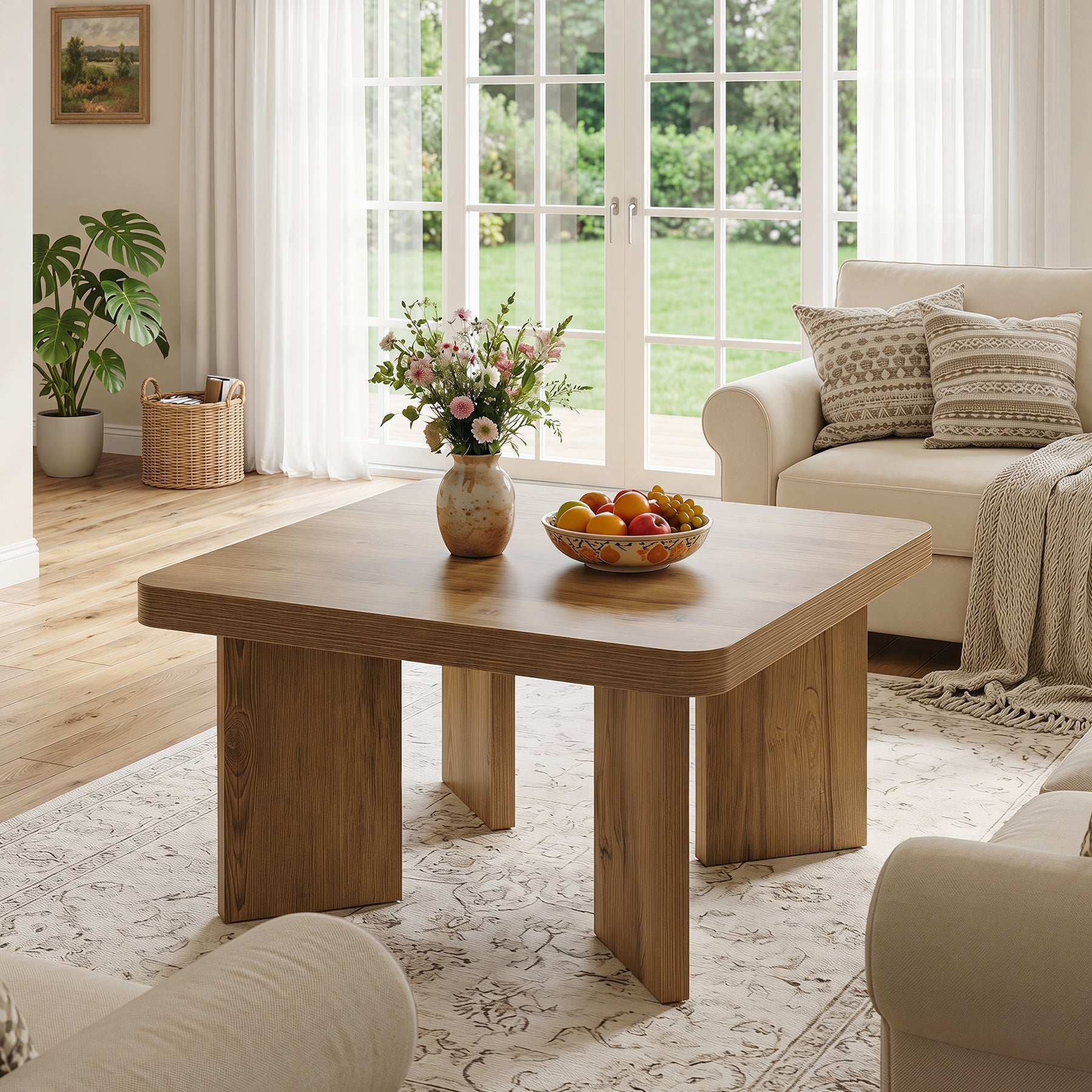 Tribesigns Table Basse en Bois 80 cm, Petite Table d’Appoint Rustique à Pieds Robustes