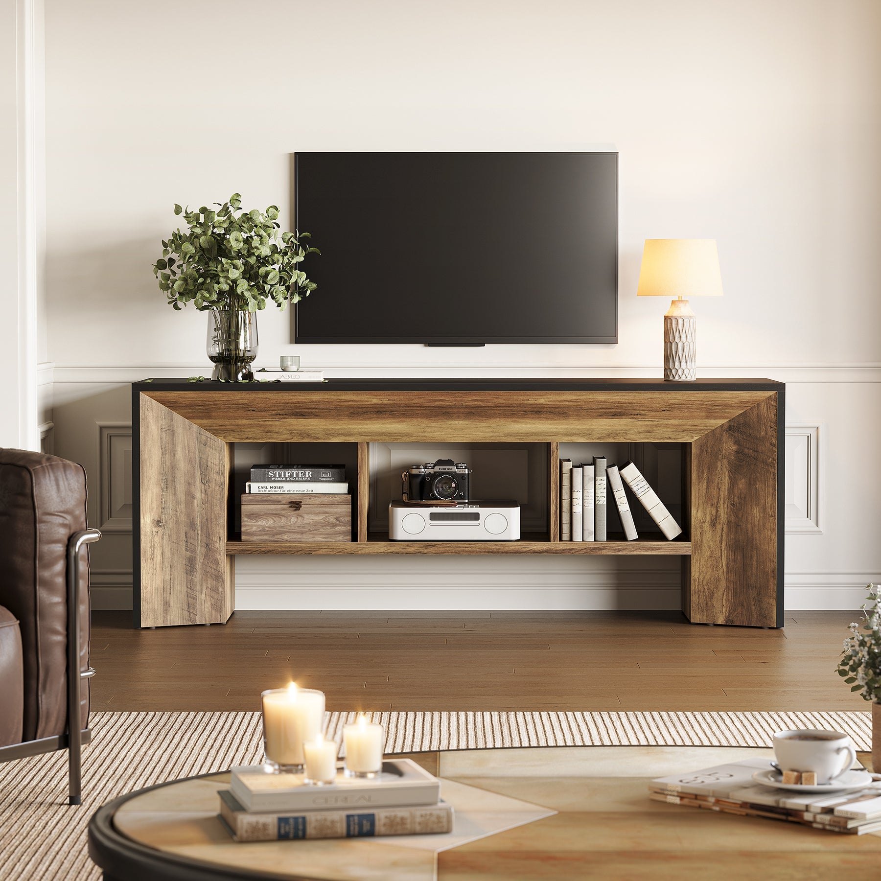 Tribesigns Meuble TV de 160 cm, Centre de Divertissement Industriel pour Téléviseurs jusqu’à 70 Pouces