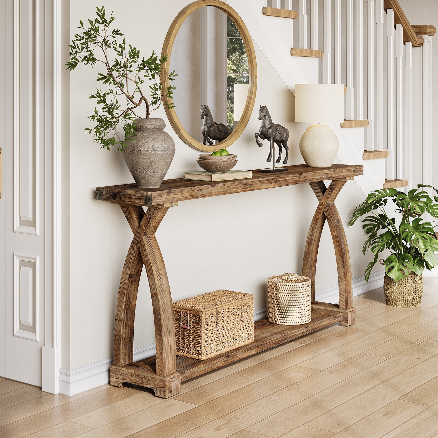 Tribesigns Smalle Consollentafel van 160 cm, massief hout, bijzettafel in landelijke stijl