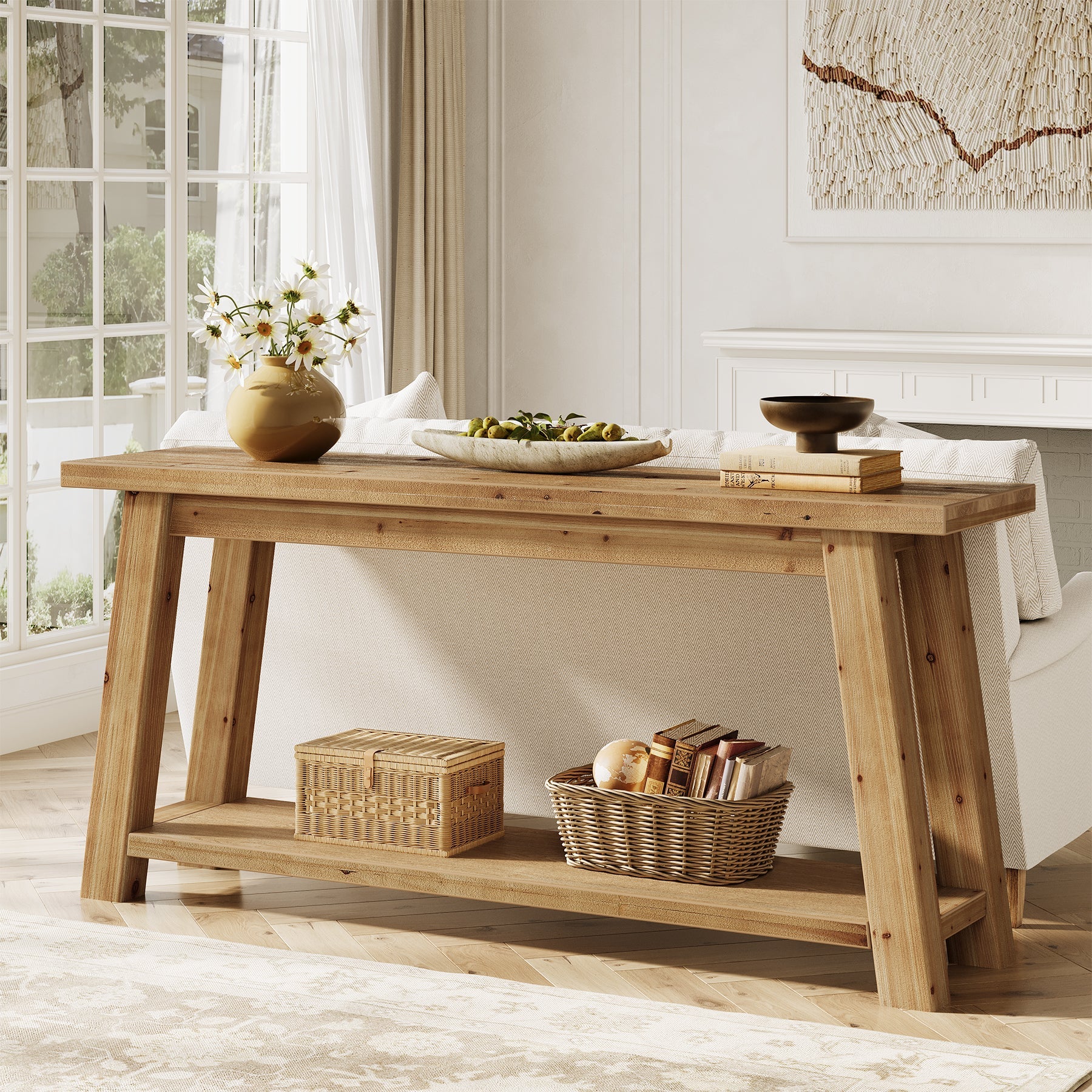 Tribesigns Console d’Entrée en Bois Massif de 180 cm avec Étagère