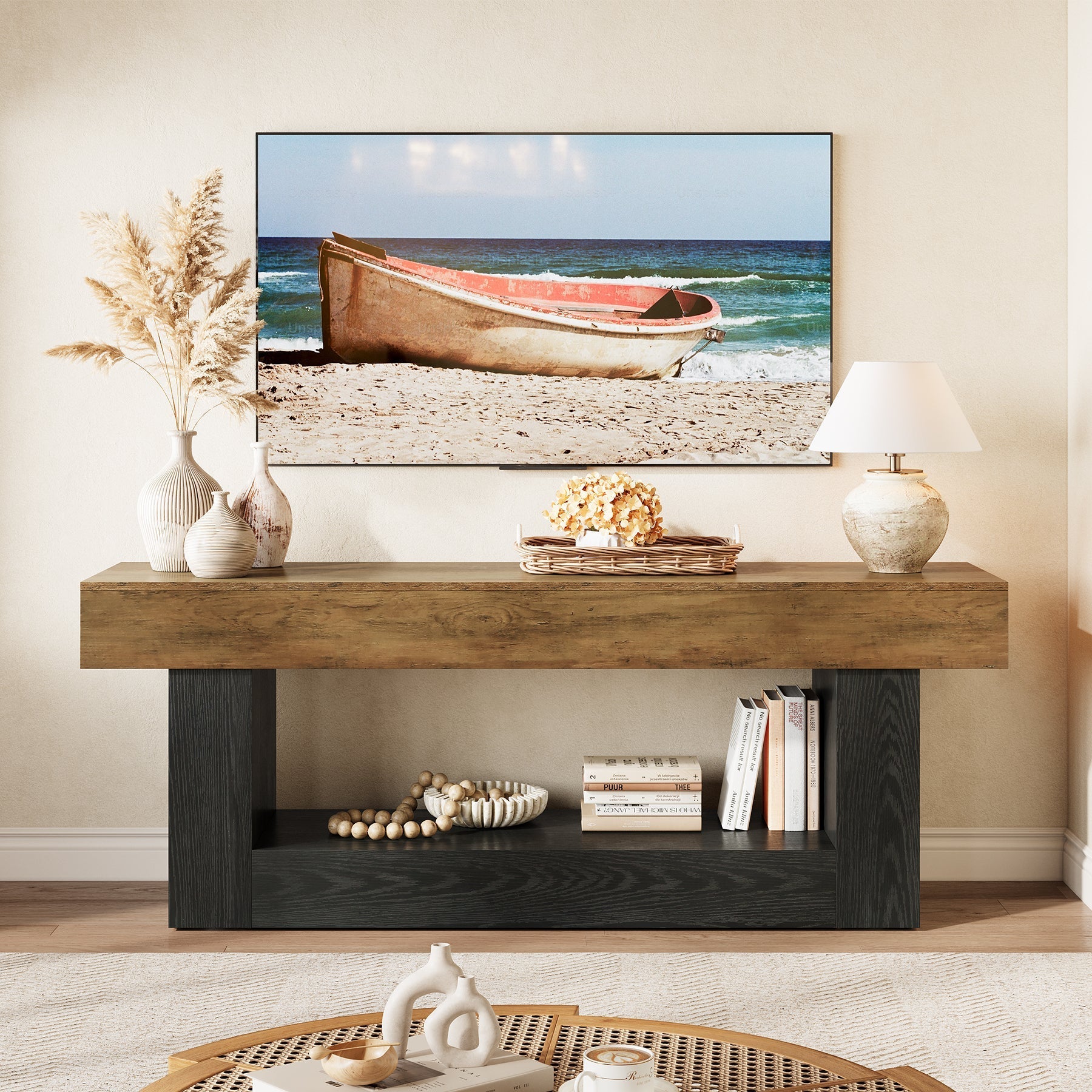 Tribesigns Meuble TV bas 160 cm, Compatible avec les téléviseurs jusqu'à 70 pouces avec compartiments