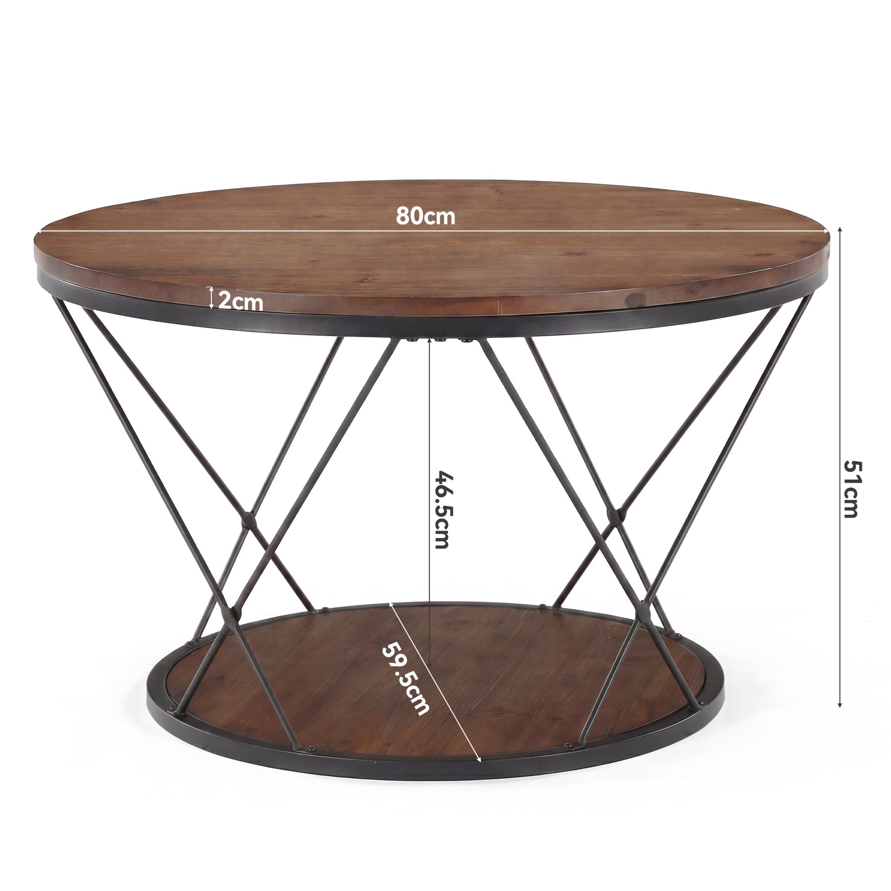 Tribesigns Table Basse Ronde 80 cm en Bois Massif avec Étagère Inférieure, Idéale pour Petits Espaces