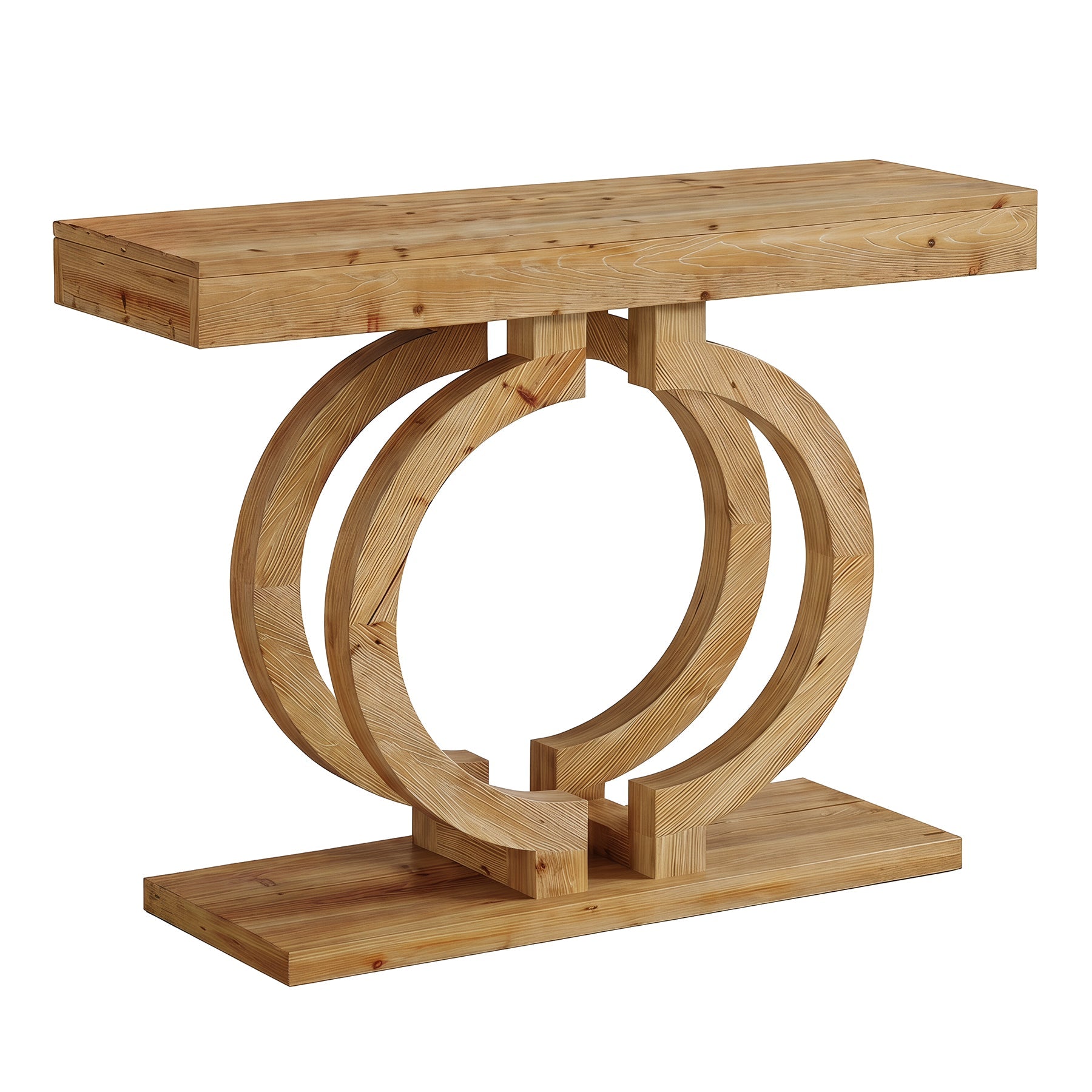 Tribesigns Console en Bois Massif 110 cm, Table de Couloir avec Base Élégante à Double Cercle