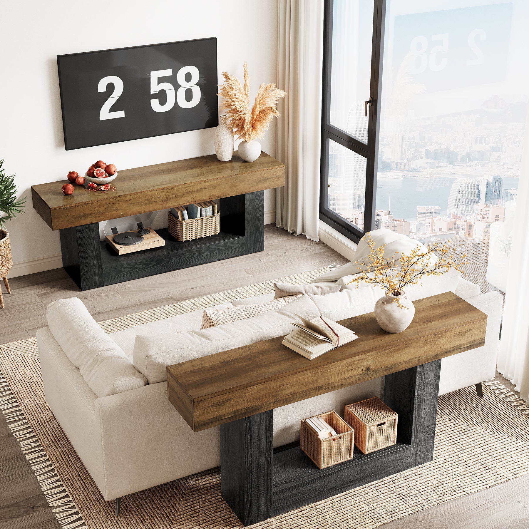 Tribesigns Meuble TV bas 160 cm, Compatible avec les téléviseurs jusqu'à 70 pouces avec compartiments