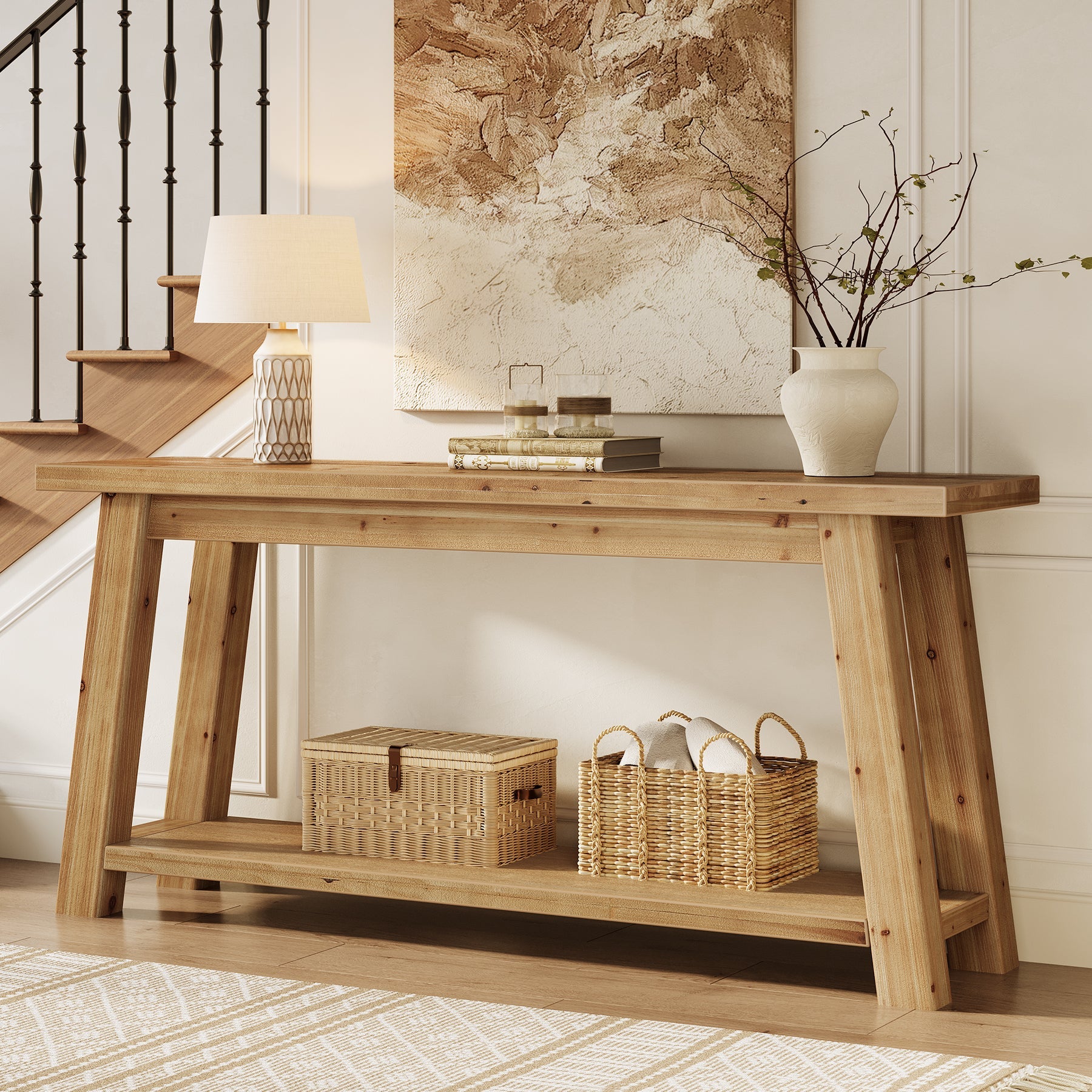 Tribesigns Console d’Entrée en Bois Massif de 180 cm avec Étagère