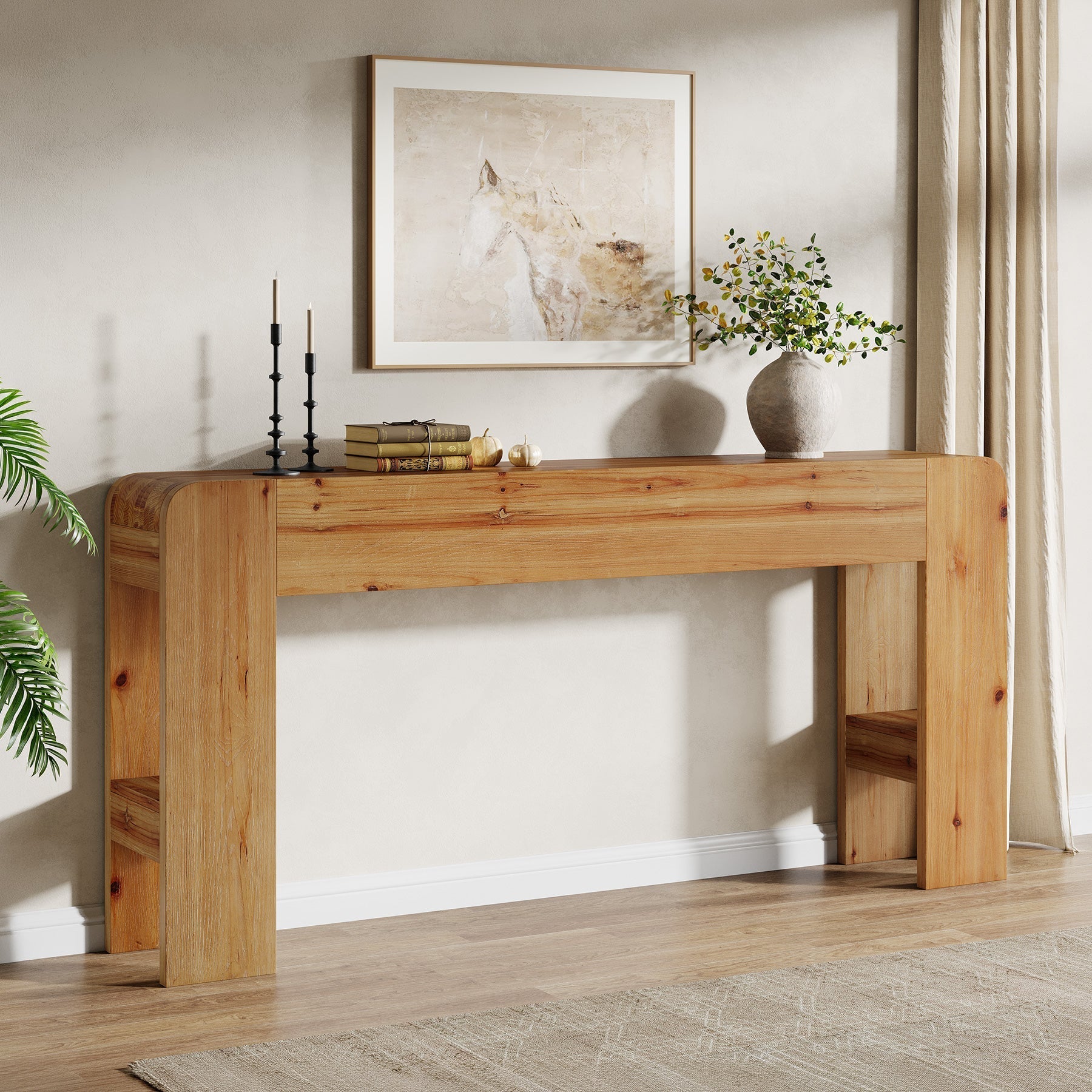 Tribesigns Console en bois massif de 160 cm, Table de canapé longue de style champêtre (en bois de sapin)