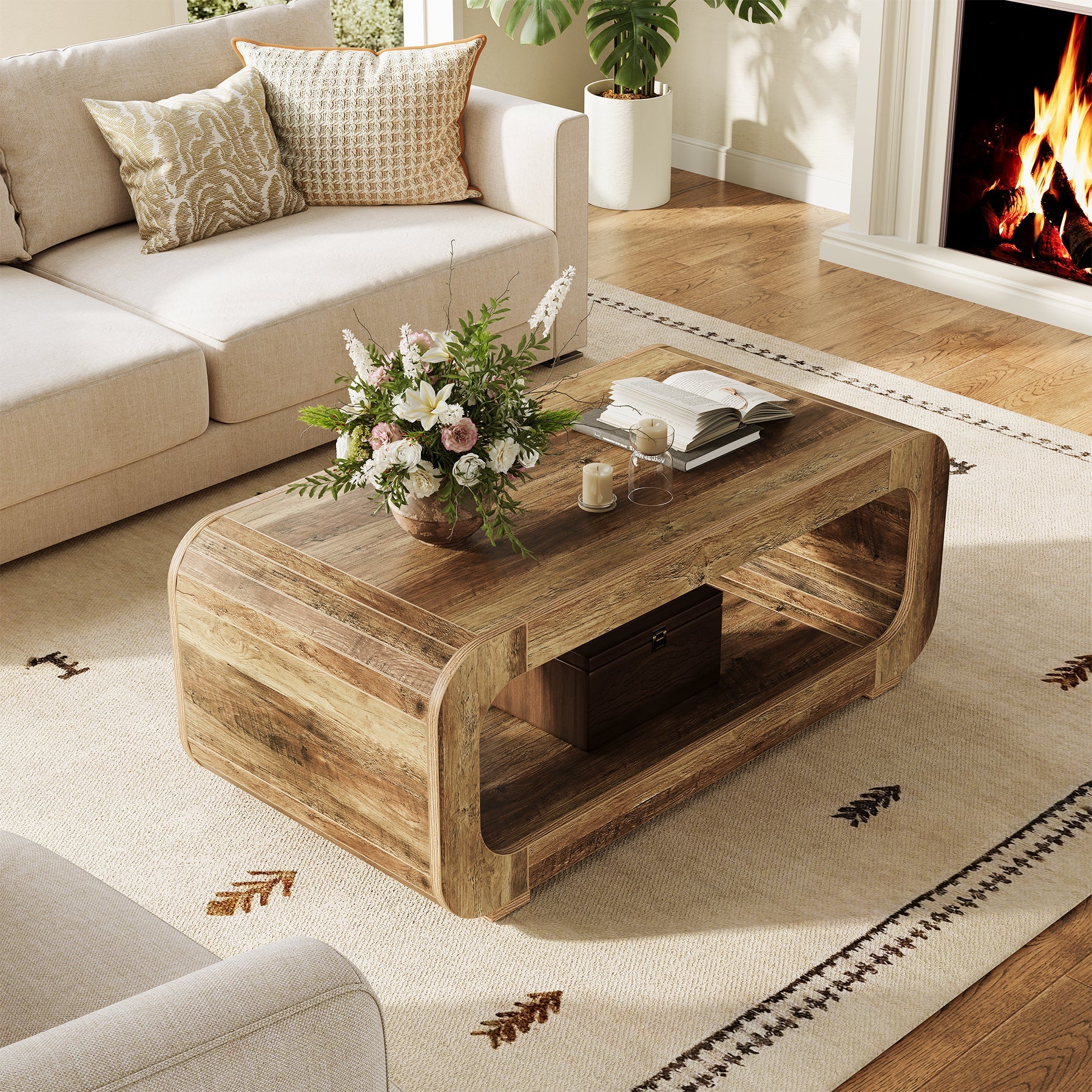 Tribesigns Table Basse Rectangulaire en Bois 120 cm avec Rangement