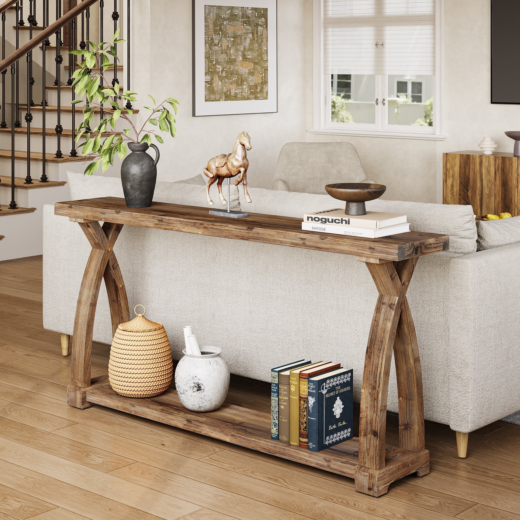 Tribesigns Smalle Consollentafel van 160 cm, massief hout, bijzettafel in landelijke stijl