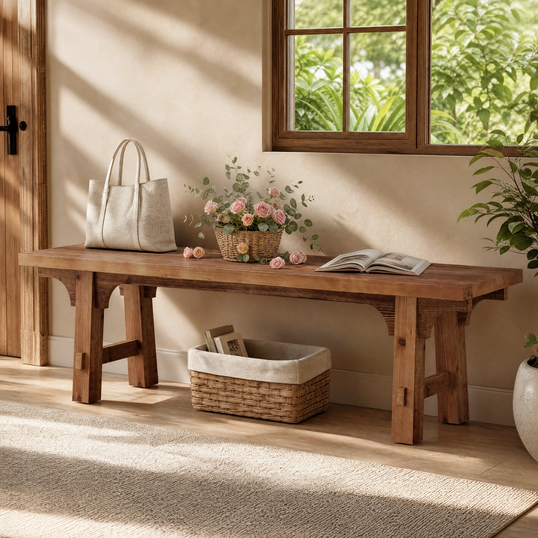 Tribesigns Banc Long 160 cm en Bois Massif avec Base Robuste pour Entrée