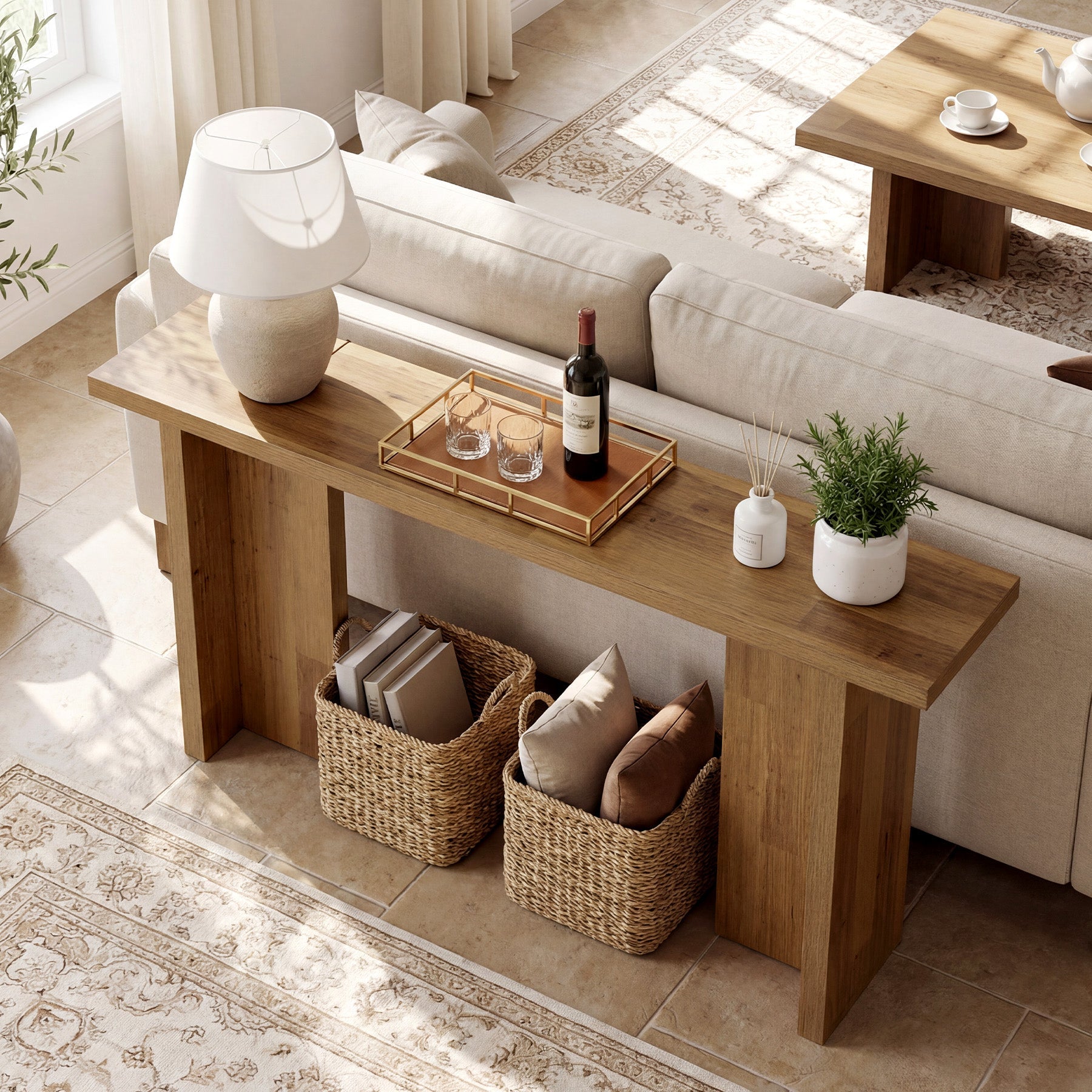 Tribesigns Console 160 cm, Table d'appoint étroite pour canapé aspect bois moderne