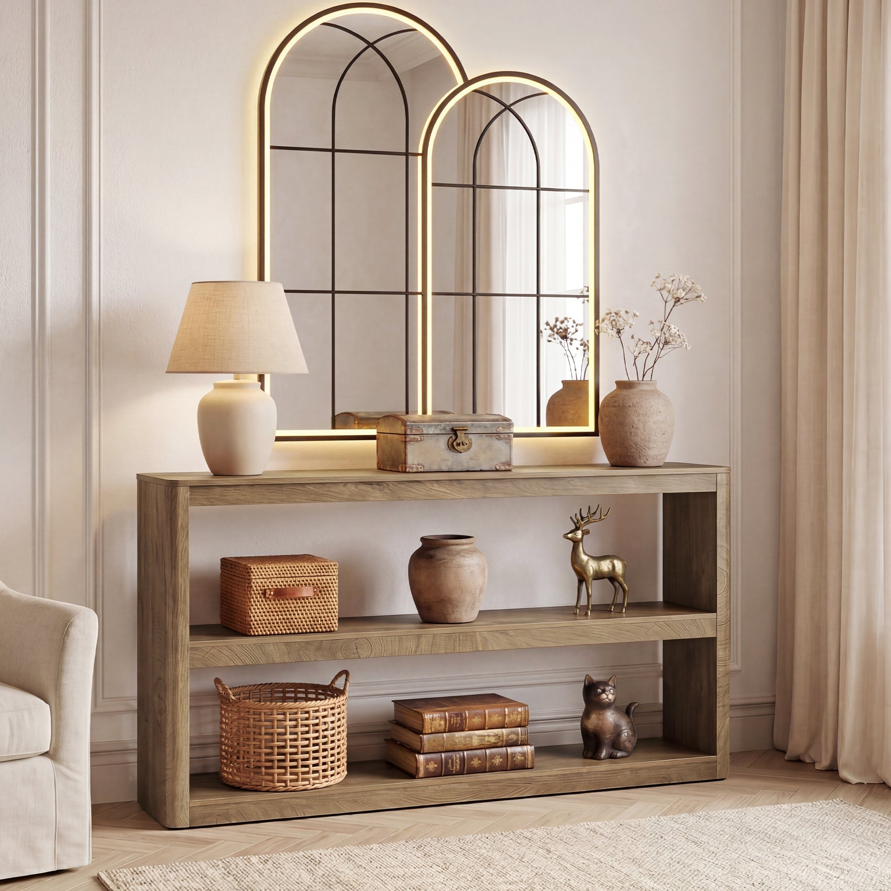 Tribesigns Console de 160 cm, Table de Canapé Moderne avec 3 Étagères de Rangement