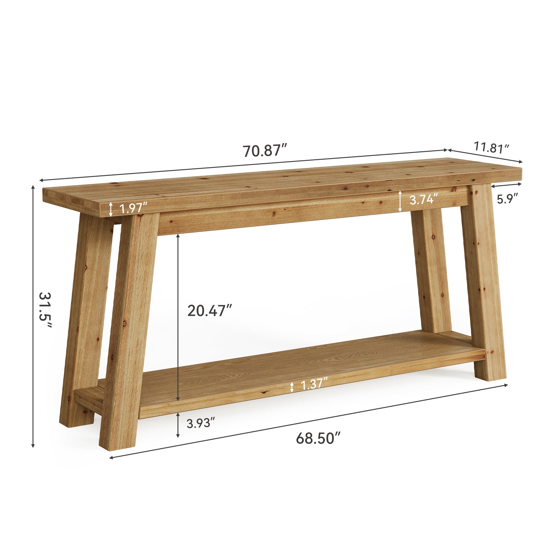Tribesigns Console d’Entrée en Bois Massif de 180 cm avec Étagère