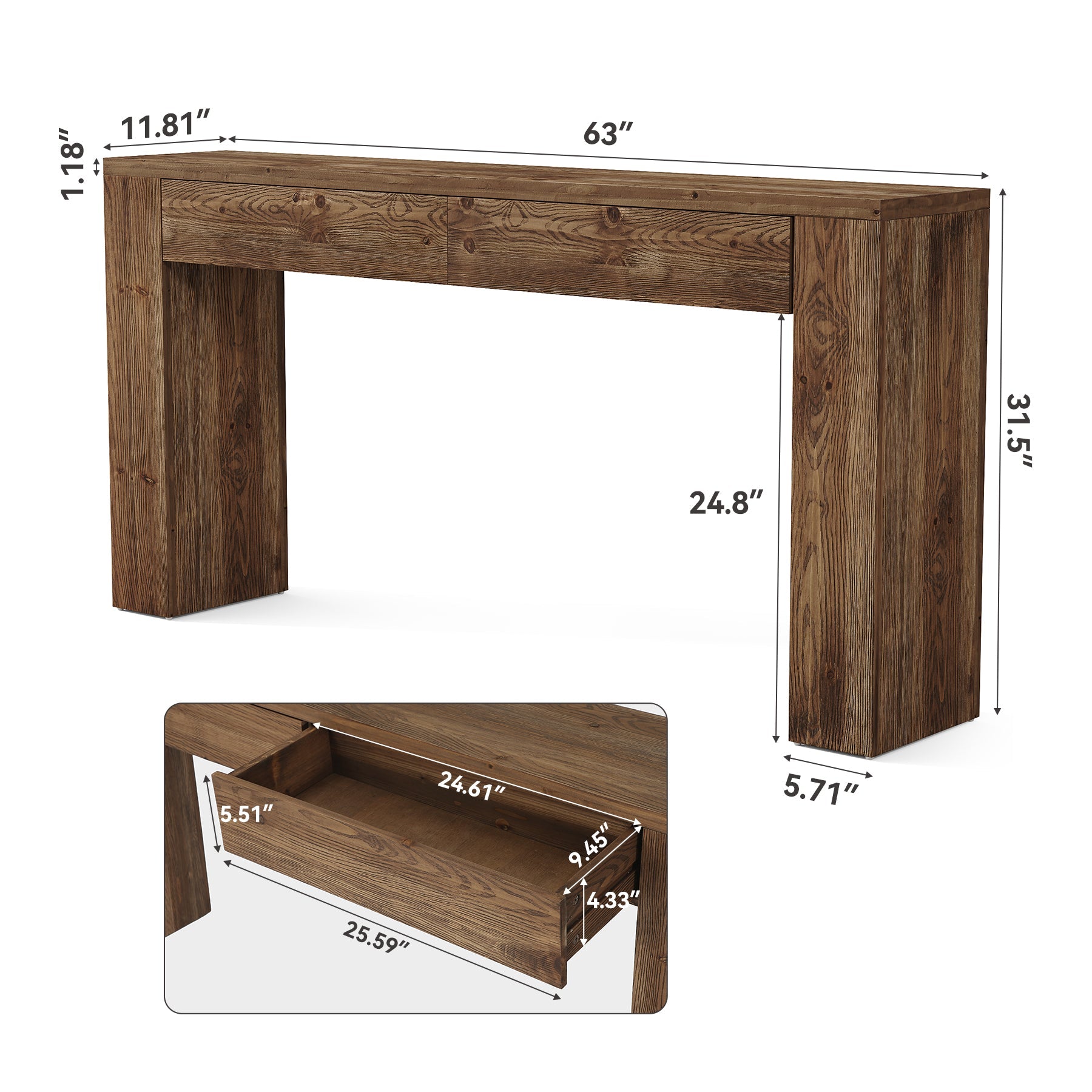Tribesigns Console 160 cm en Bois Massif avec Tiroirs, Table Derrière Canapé