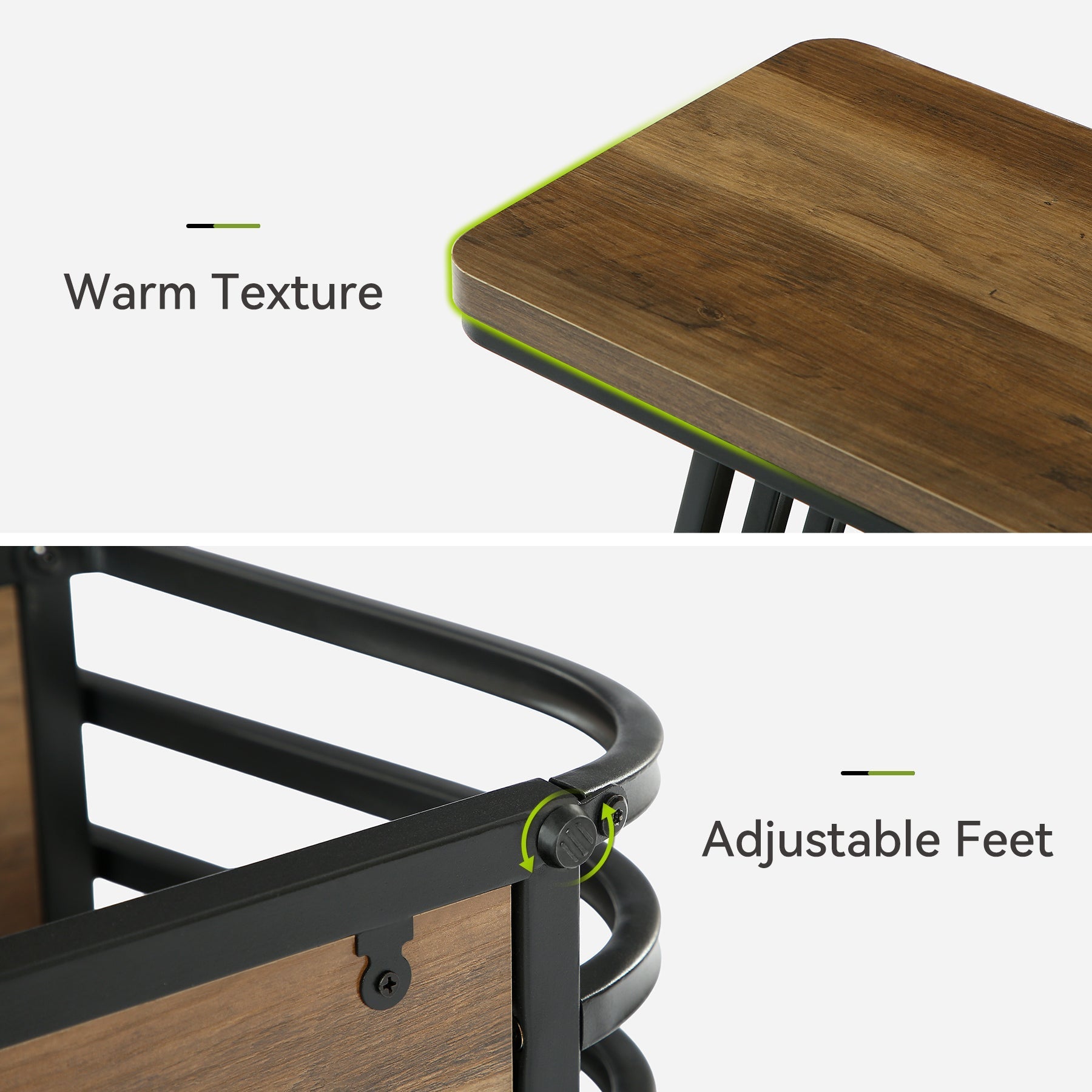 Table d'appoint à 3 niveaux, Table de chevet étroite pour petites chambres Table basse en bois de style industriel