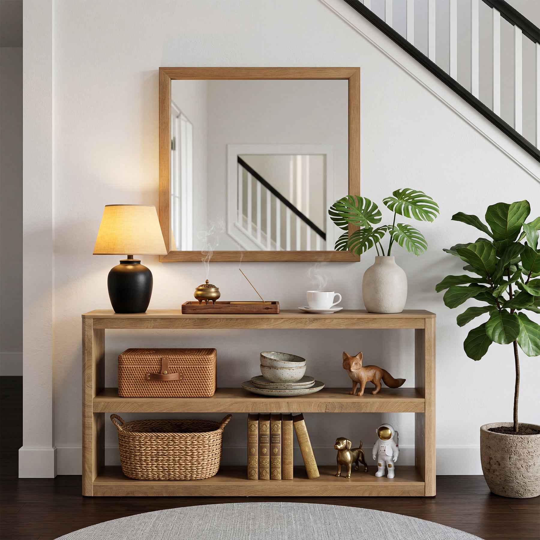 Tribesigns Console de 160 cm, Table de Canapé Moderne avec 3 Étagères de Rangement