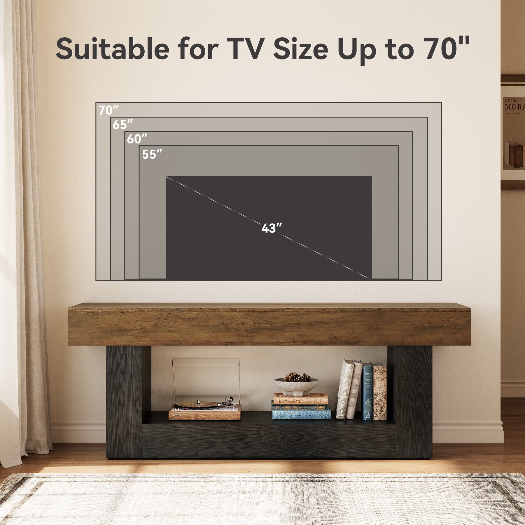 Tribesigns Meuble TV bas 160 cm, Compatible avec les téléviseurs jusqu'à 70 pouces avec compartiments