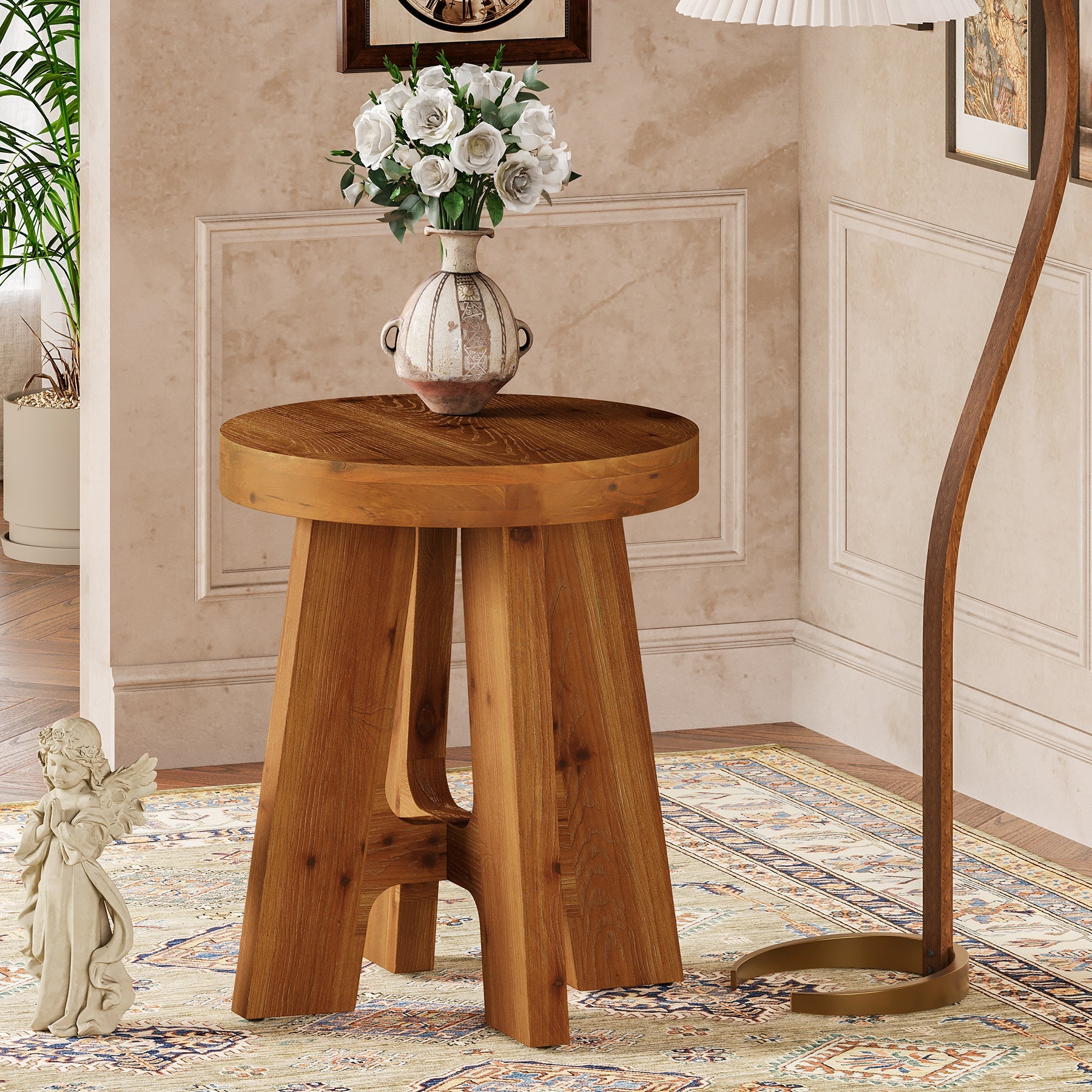 Tribesigns Tables d’Appoint Rondes en Bois Massif Style Rustique pour Salon