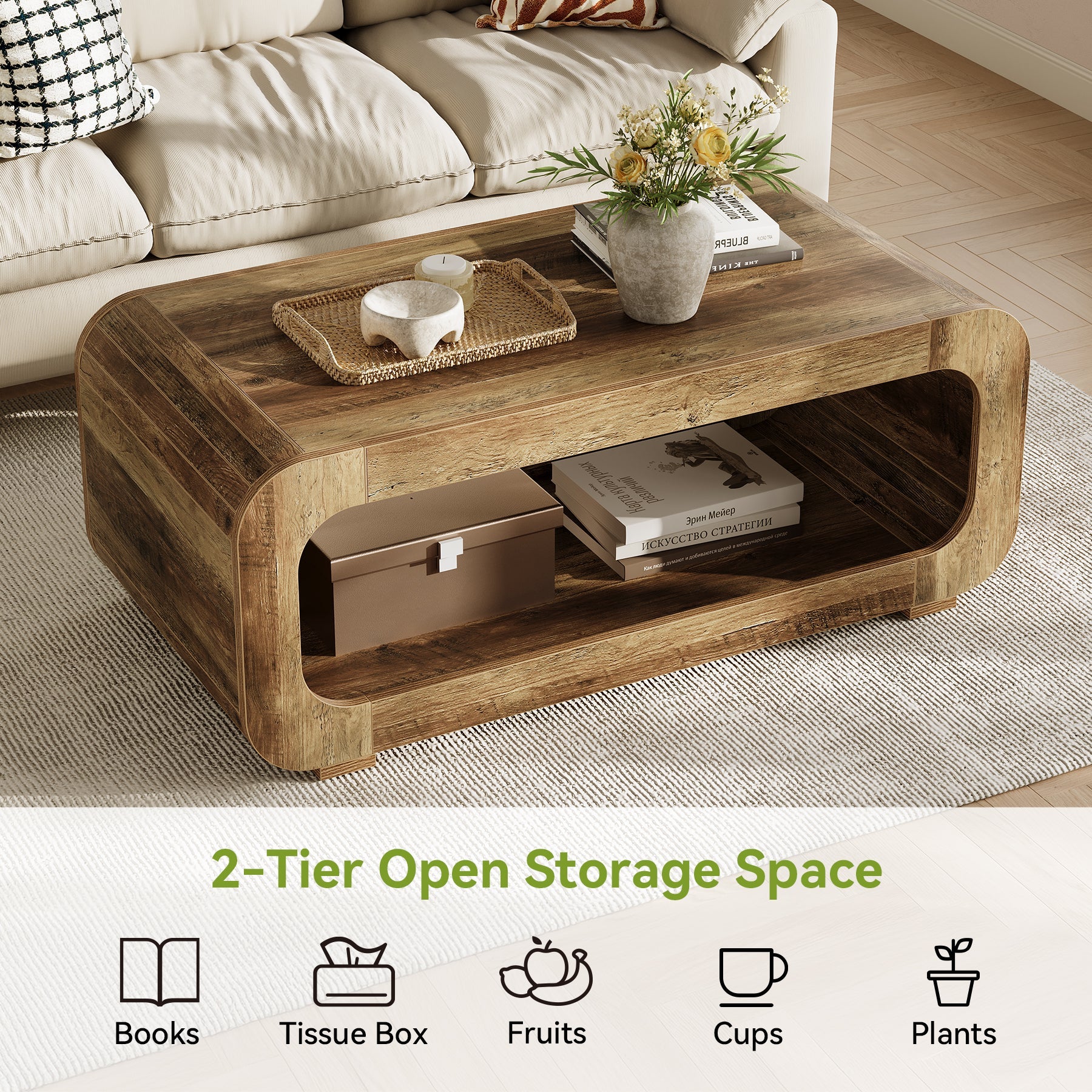 Tribesigns Table Basse Rectangulaire en Bois 120 cm avec Rangement