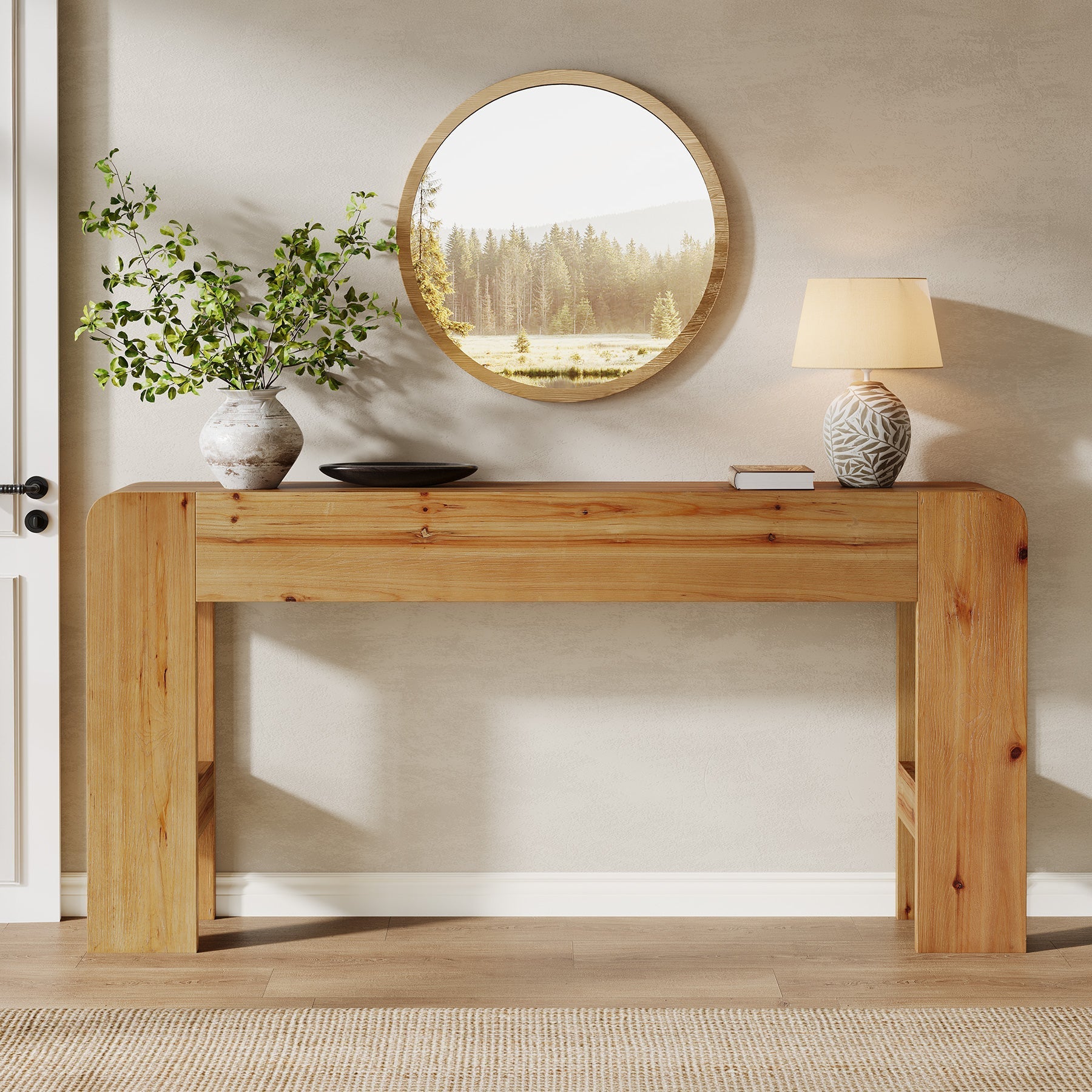 Tribesigns Console en bois massif de 160 cm, Table de canapé longue de style champêtre (en bois de sapin)